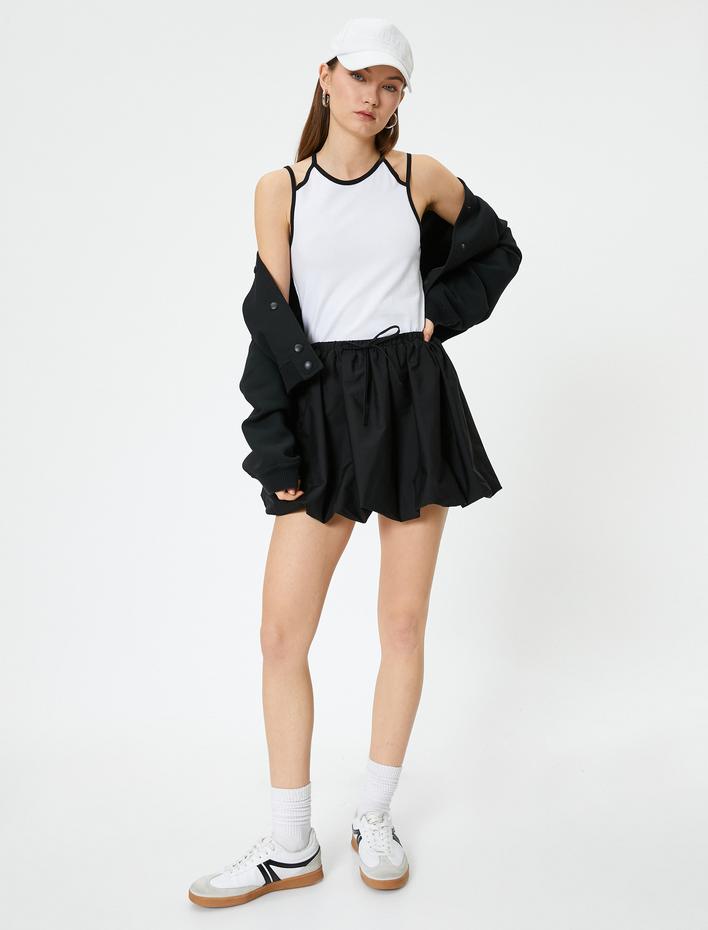  Crop Halter Yaka Üst Askılı Renk Kontrastlı