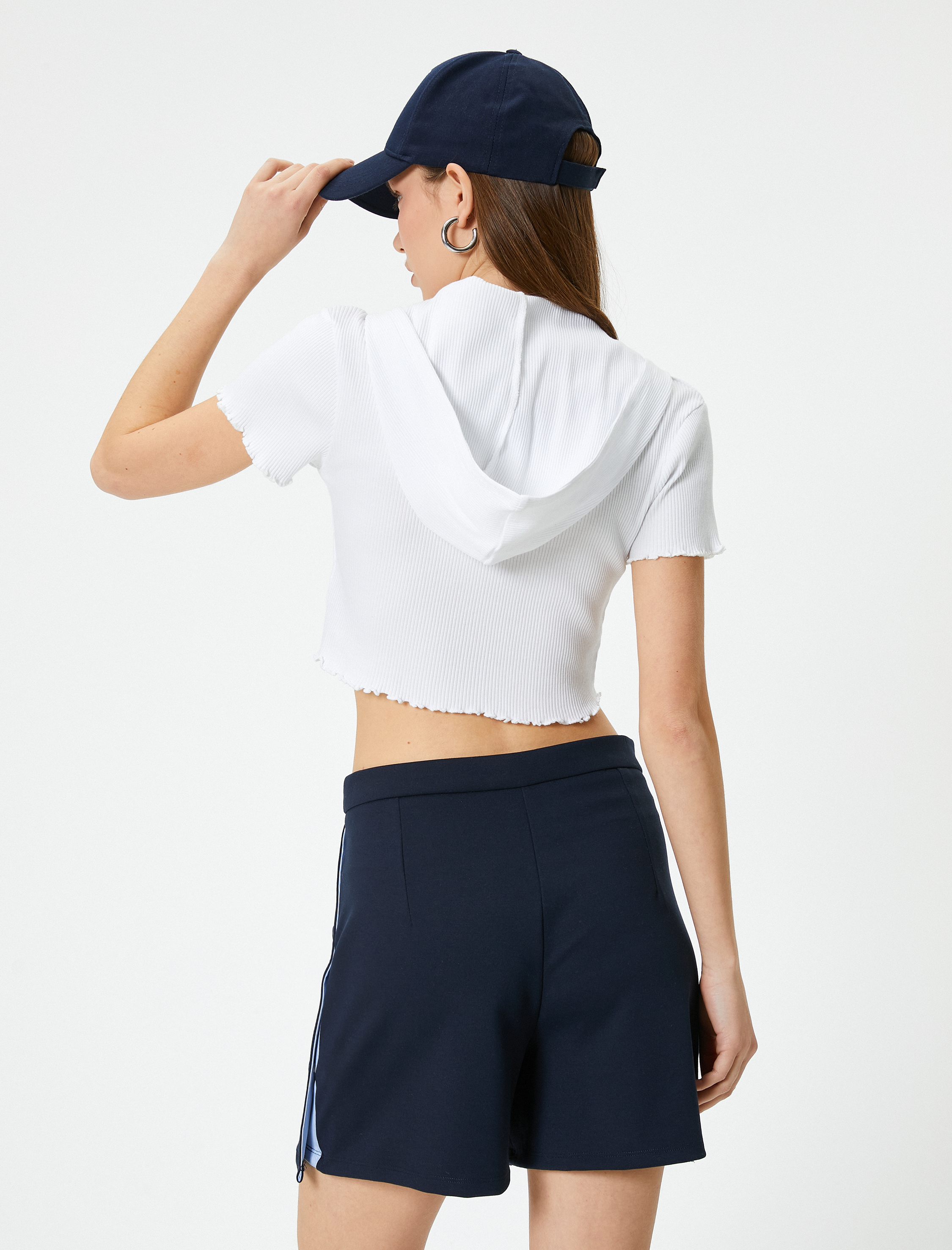 Fermuarlı Crop Tişört Uzun Kollu Slim Fit