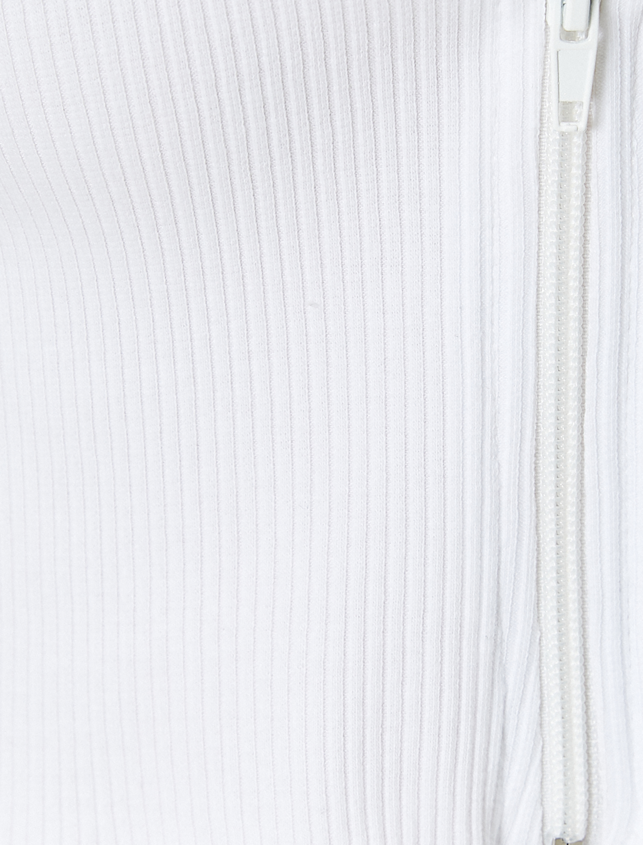 Fermuarlı Crop Tişört Uzun Kollu Slim Fit