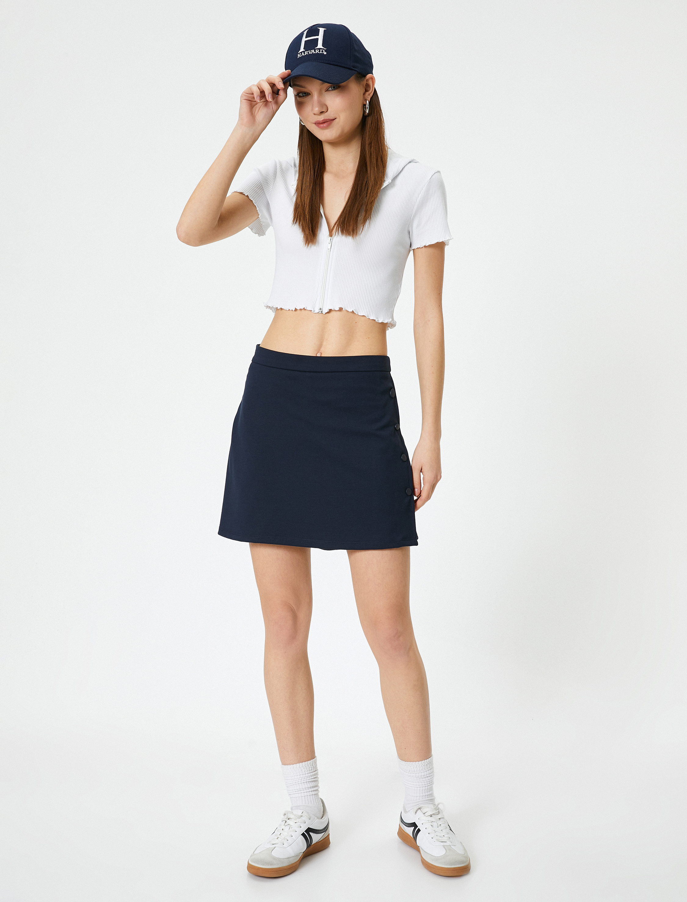 Fermuarlı Crop Tişört Uzun Kollu Slim Fit