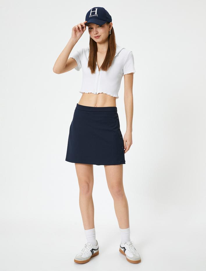  Fermuarlı Crop Tişört Uzun Kollu Slim Fit