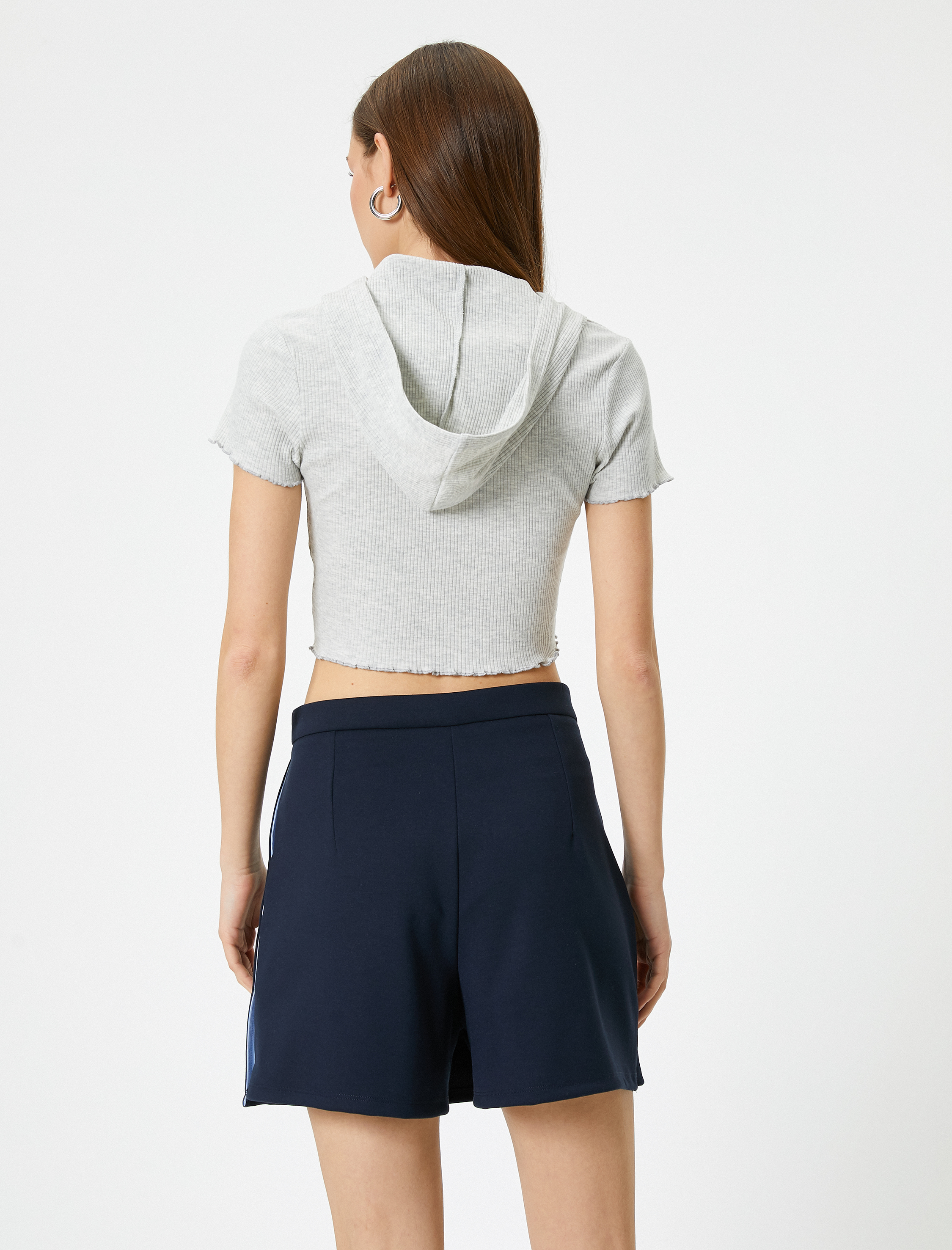 Fermuarlı Crop Tişört Uzun Kollu Slim Fit