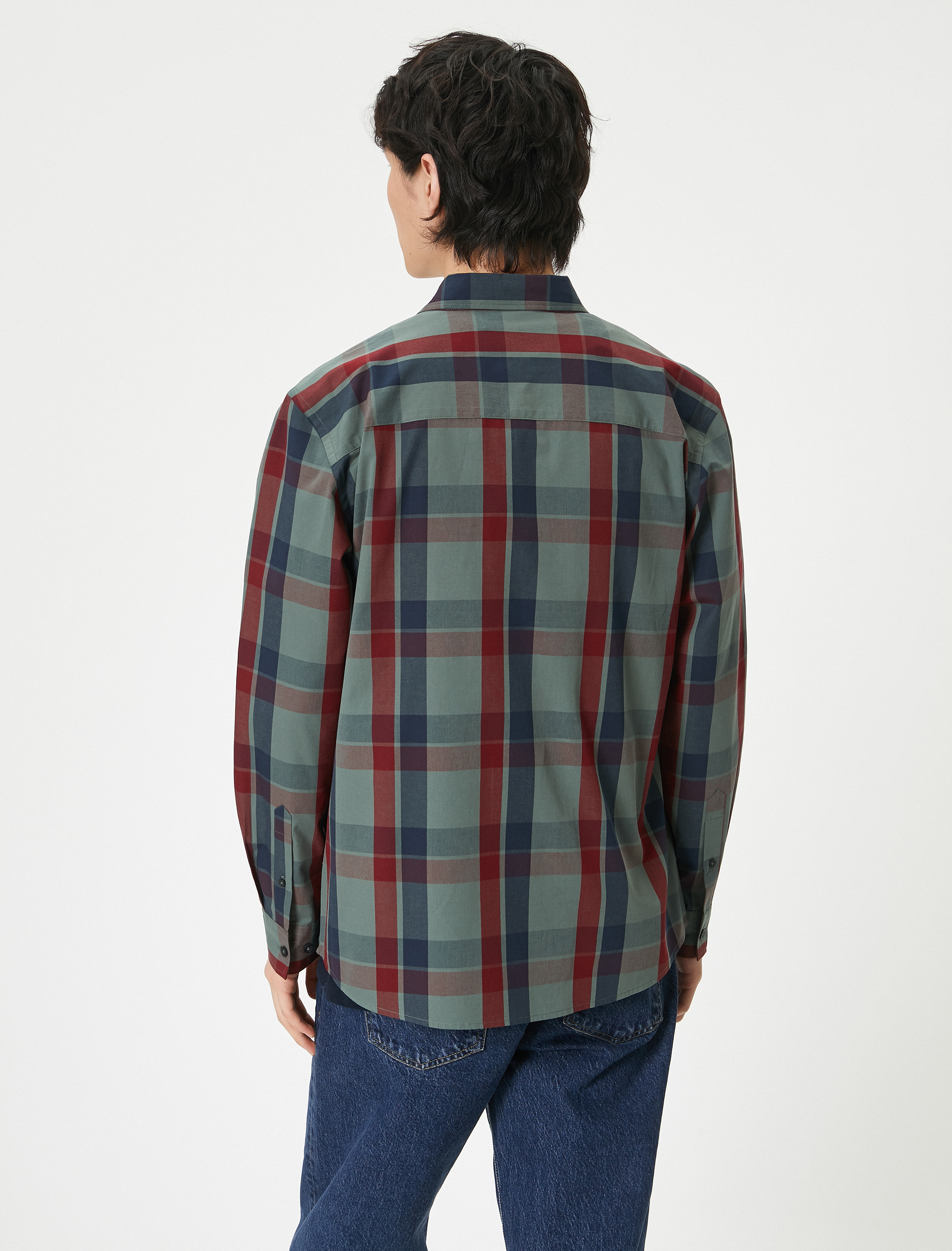   Kareli Gömlek Cep Detaylı Klasik Yaka Düğmeli Regular Fit