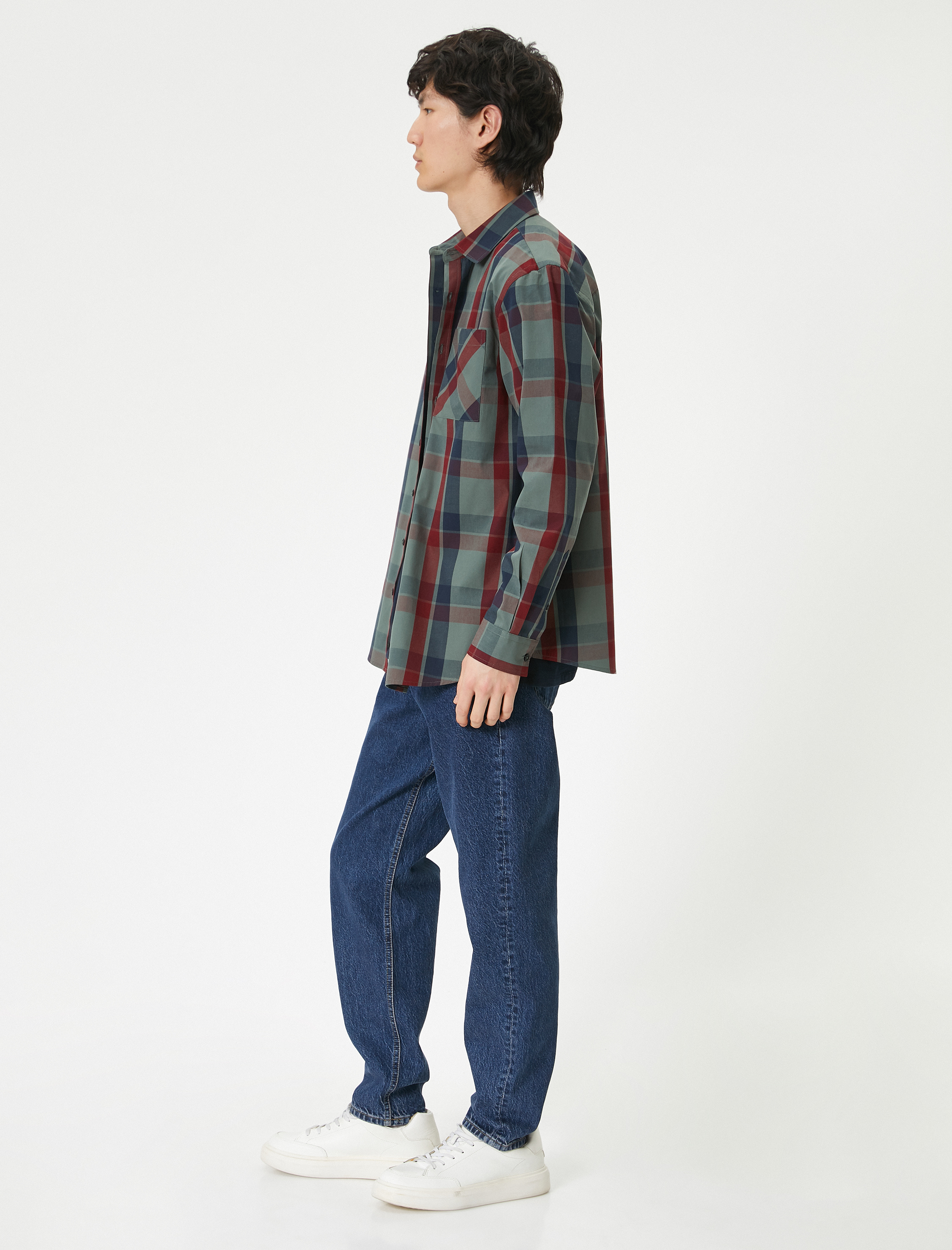   Kareli Gömlek Cep Detaylı Klasik Yaka Düğmeli Regular Fit