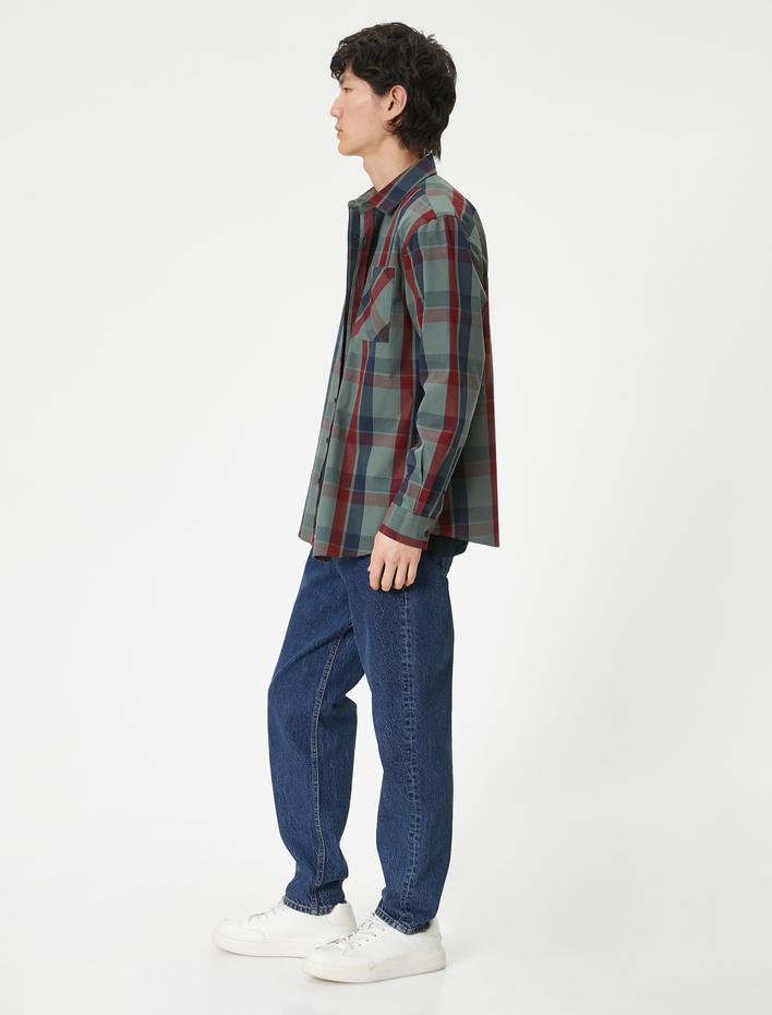  Kareli Gömlek Cep Detaylı Klasik Yaka Düğmeli Regular Fit