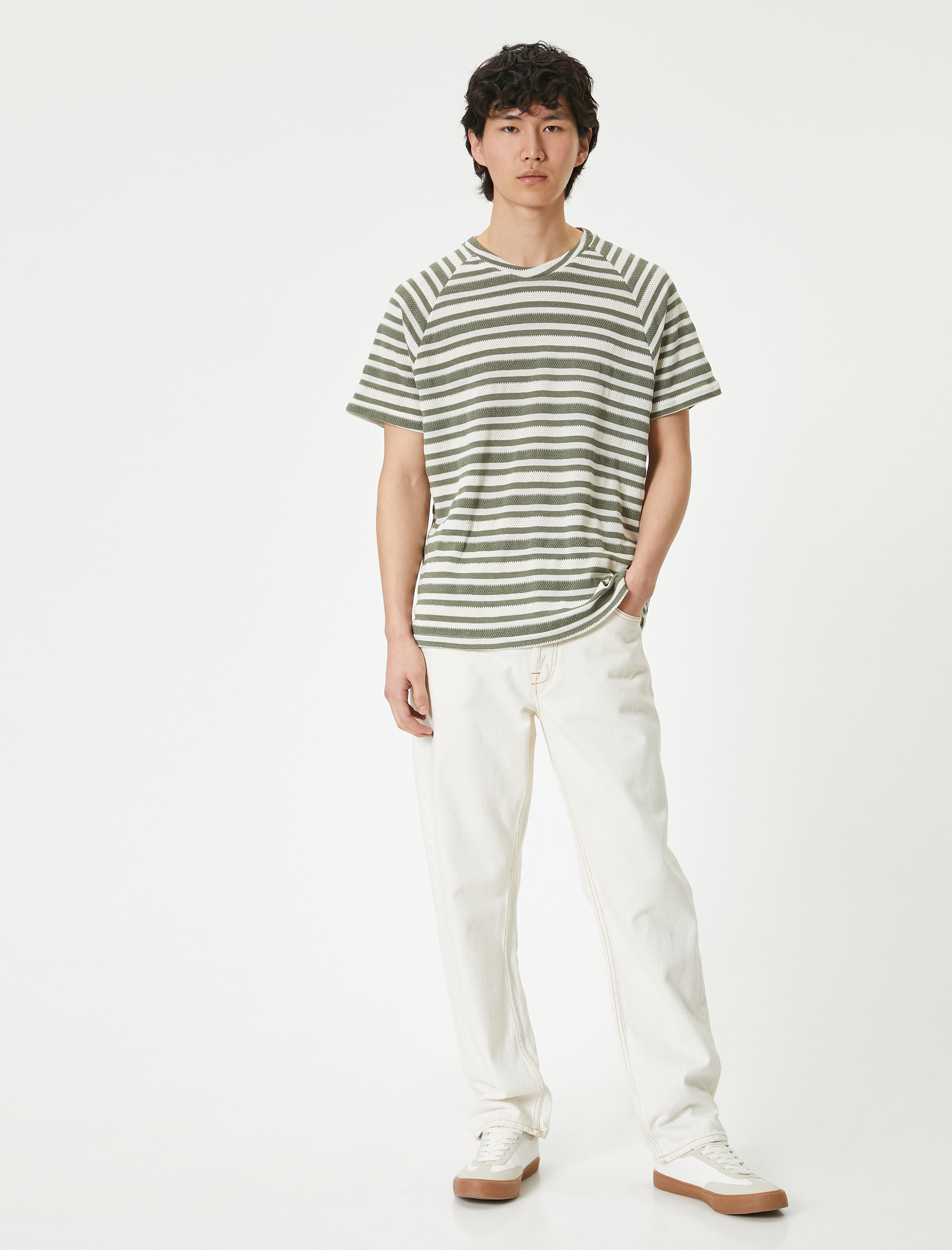   Bisiklet Yaka Tişört Kısa Kollu Dokulu