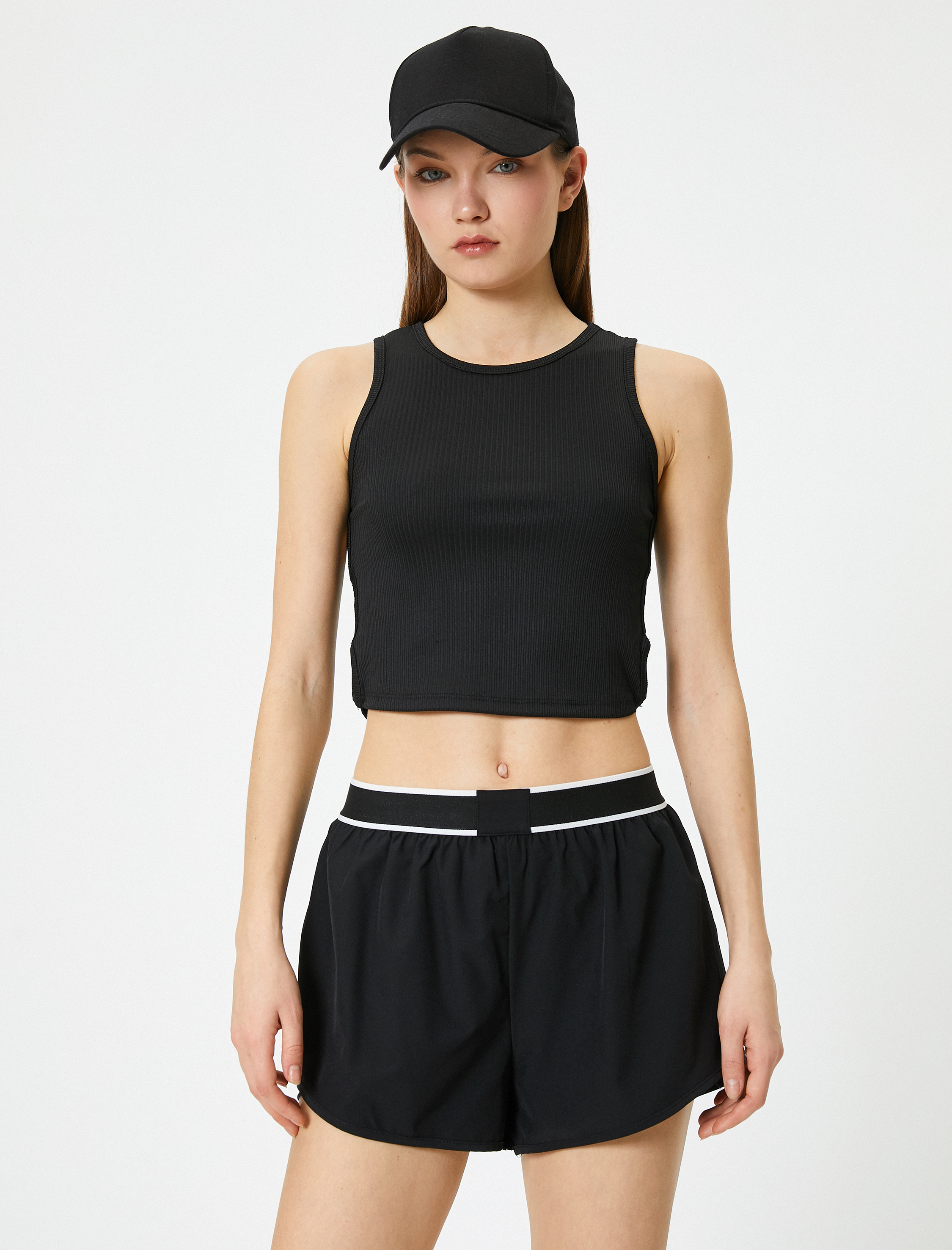   Yanları Pencere Detaylı Spor Crop Atlet Fitilli