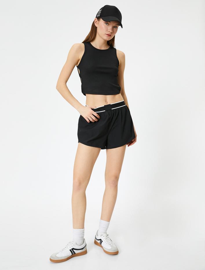  Yanları Pencere Detaylı Spor Crop Atlet Fitilli