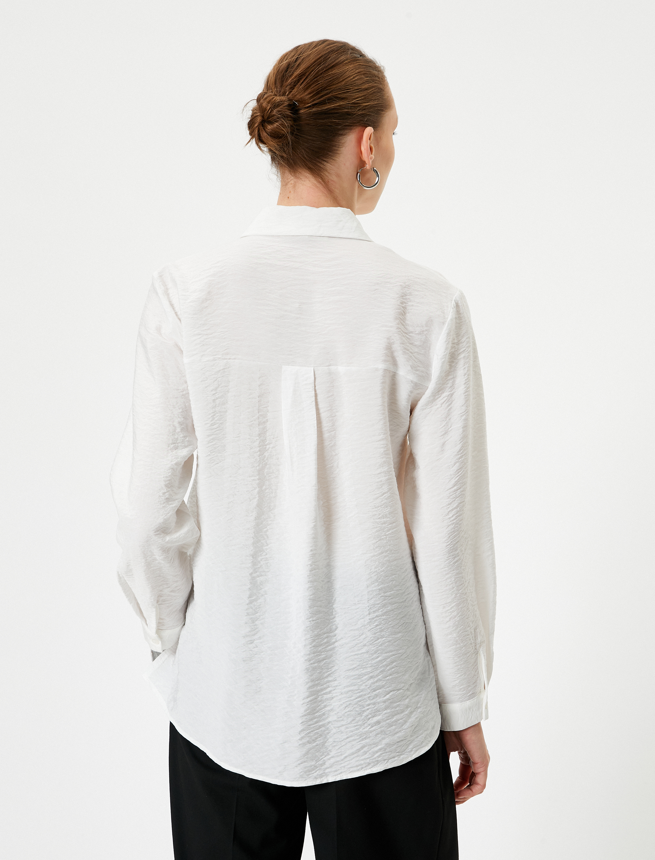   Uzun Kollu Gömlek Çift Kapaklı Cep Detaylı Klasik Yaka Viskoz Kumaş