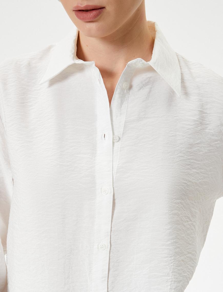   Uzun Kollu Gömlek Çift Kapaklı Cep Detaylı Klasik Yaka Viskoz Kumaş