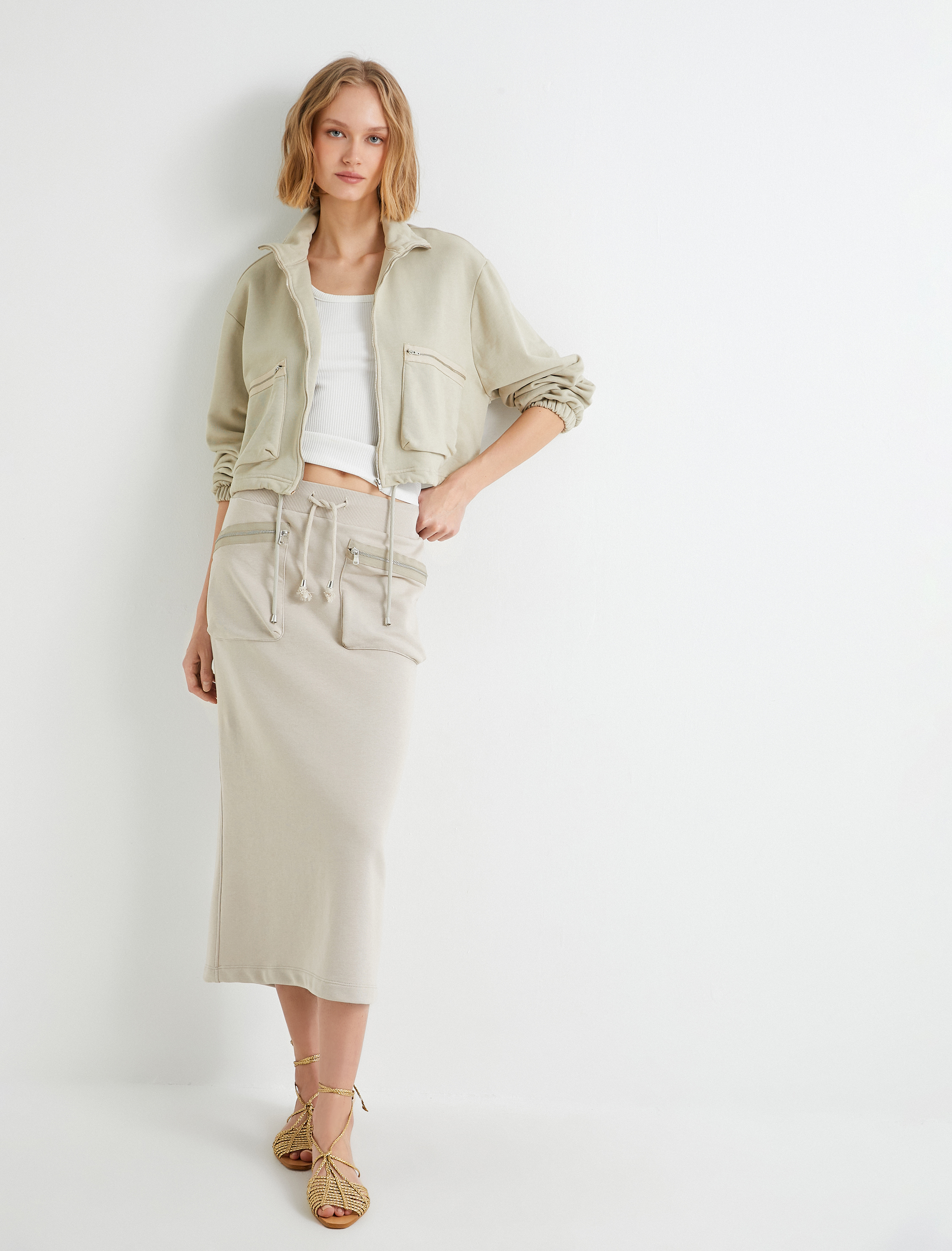   Bomber Ceket Fermuarlı Dik Yaka Cepli