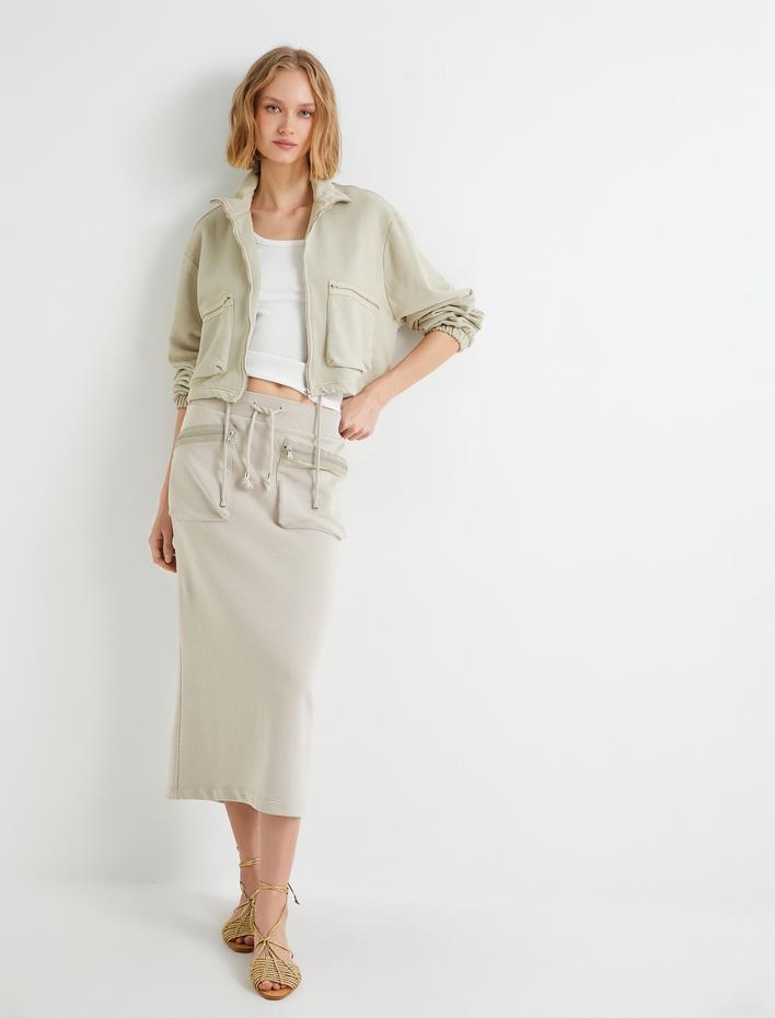  Bomber Ceket Fermuarlı Dik Yaka Cepli