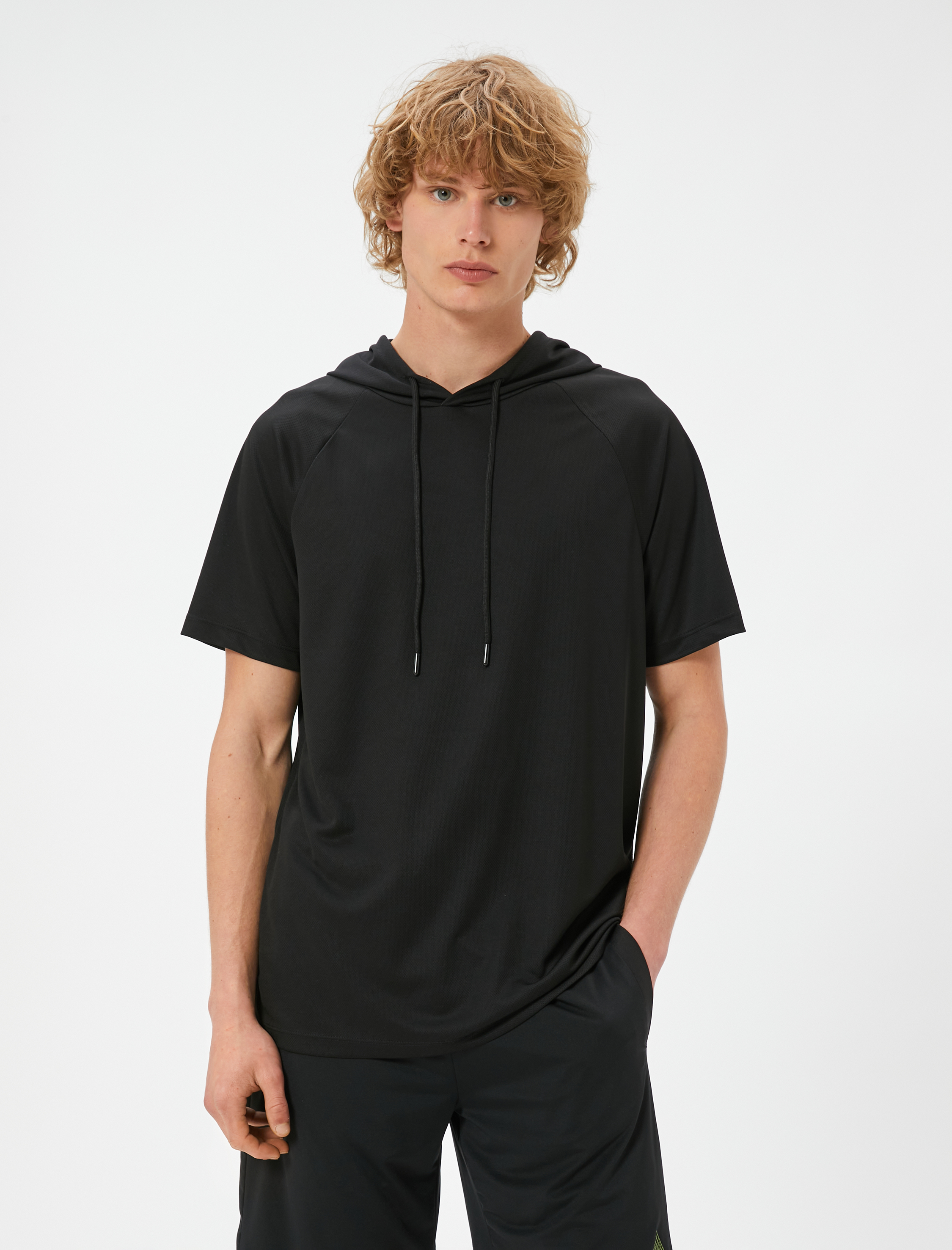   Spor Tişört Kapşonlu Kısa Kollu