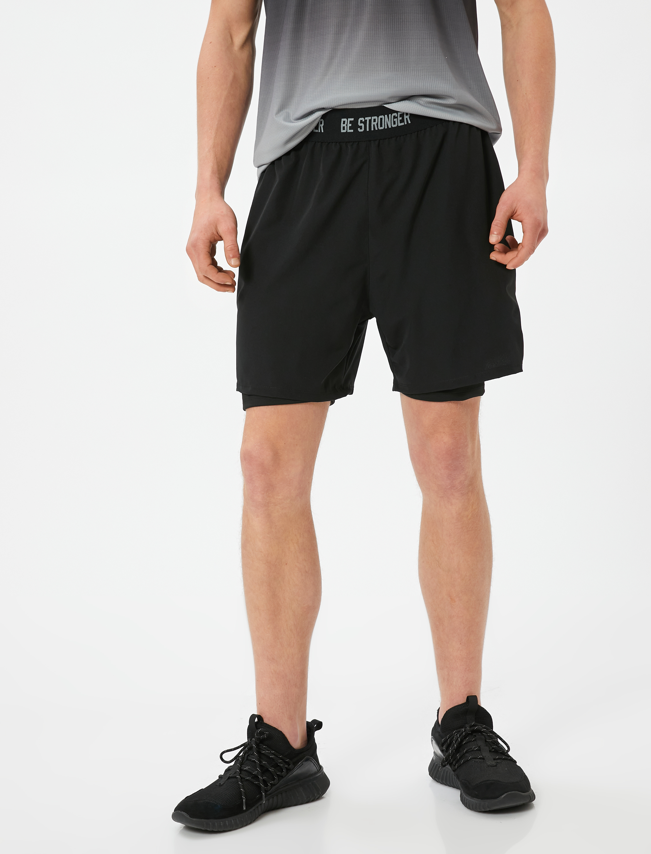   Taytlı Şort Beli Lastikli Slogan Detaylı