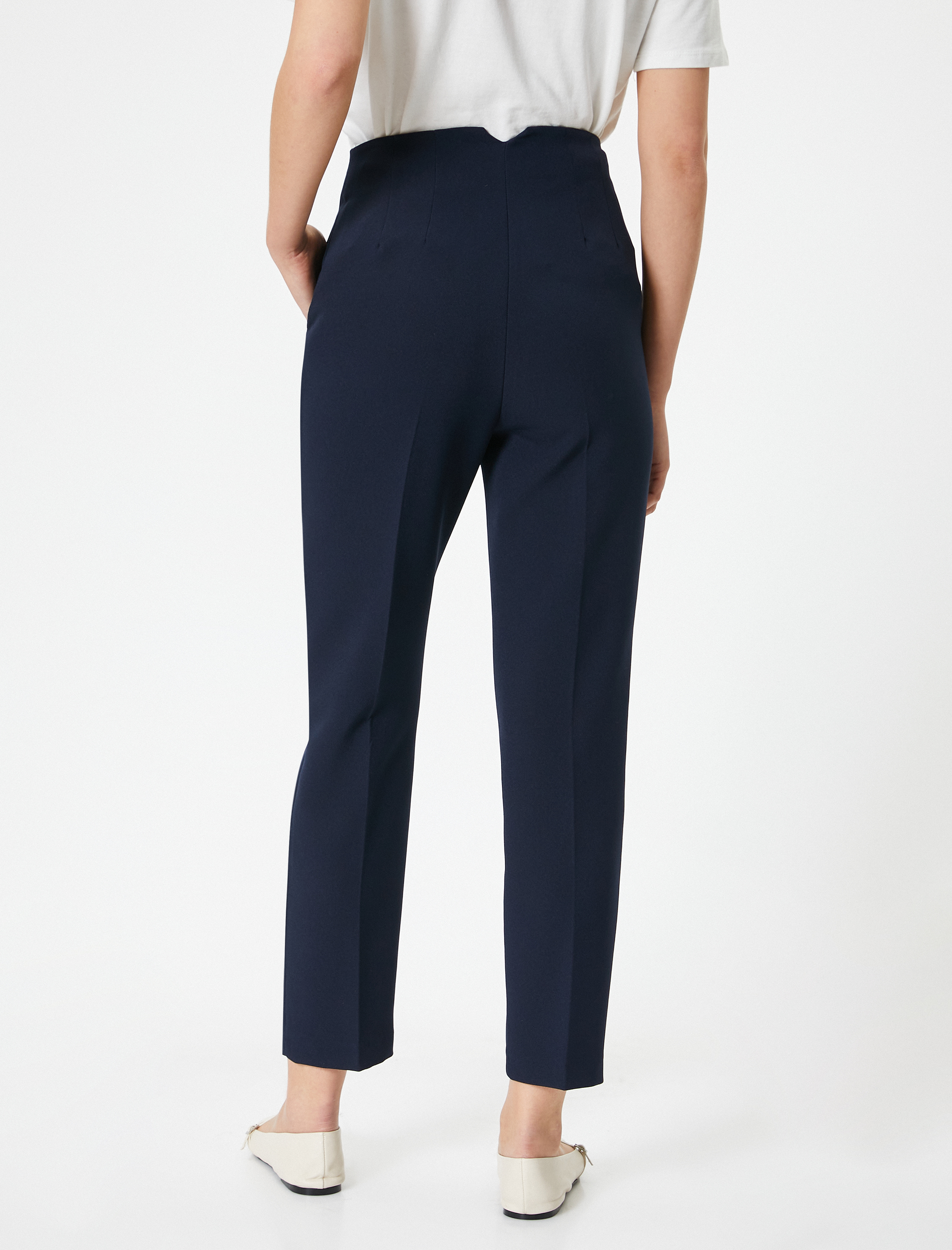   Kumaş Cigarette Pantolon Yüksek Bel Düğmeli Cepli