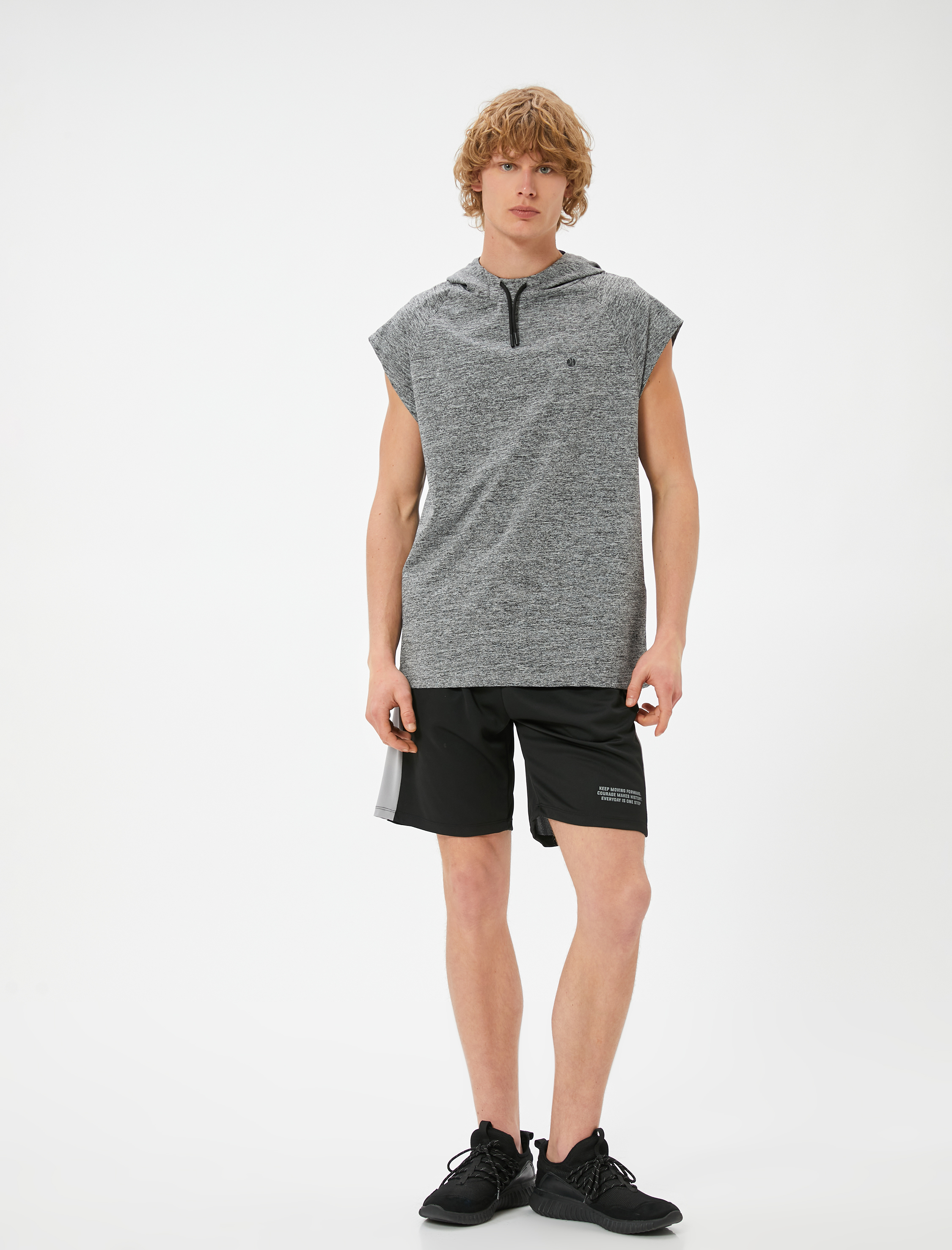   Spor Şort Slogan Baskılı Beli Bağcıklı Cepli