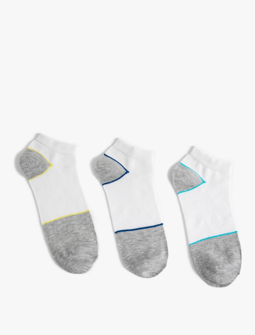  Erkek 3'lü Patik Çorap Seti Çok Renkli Şerit Desenli