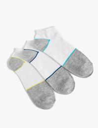 3'lü Patik Çorap Seti Çok Renkli Şerit Desenli