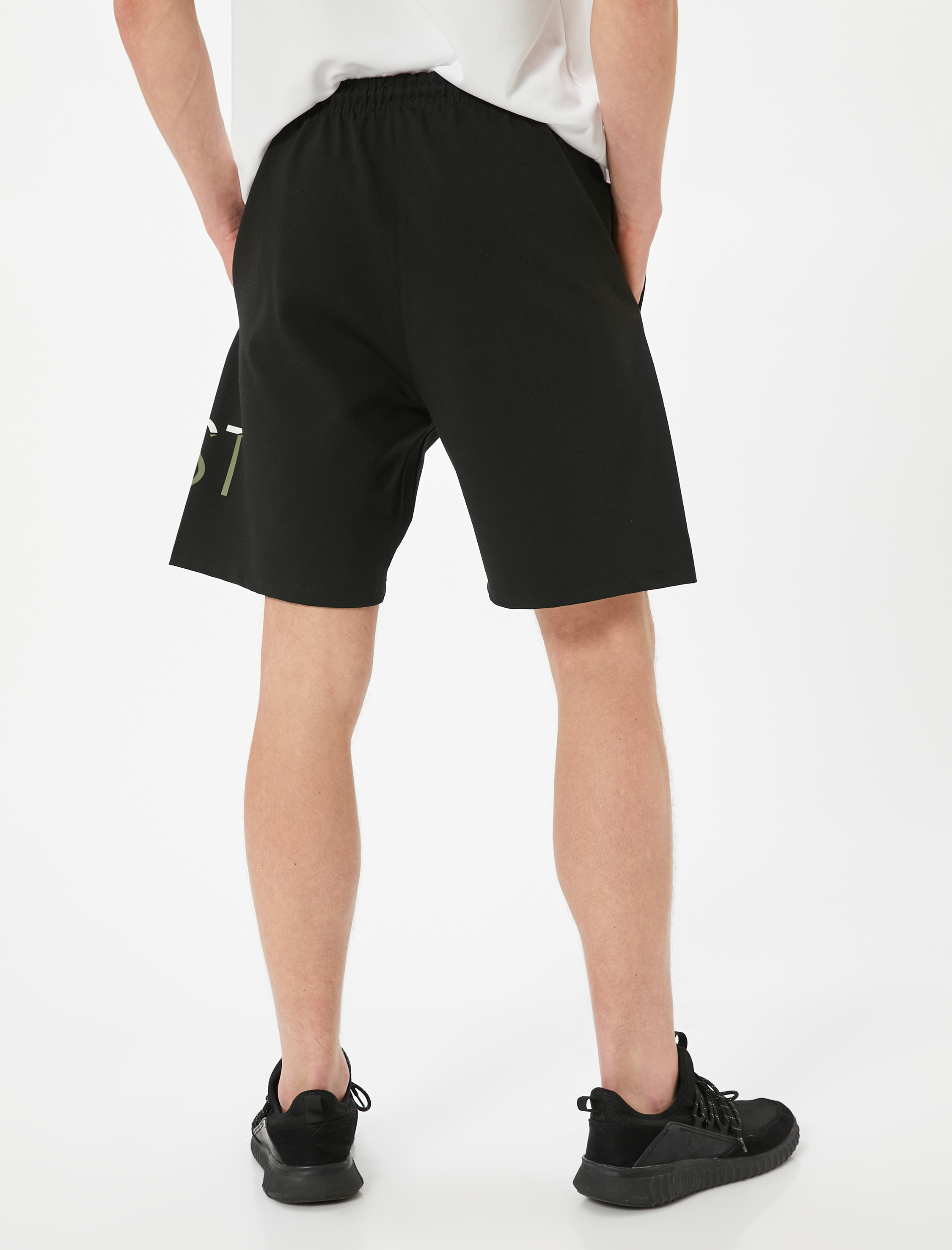   Oversize Spor Şort Slogan Baskılı Beli Bağcıklı Cepli Çelikli İnterlok Kumaş