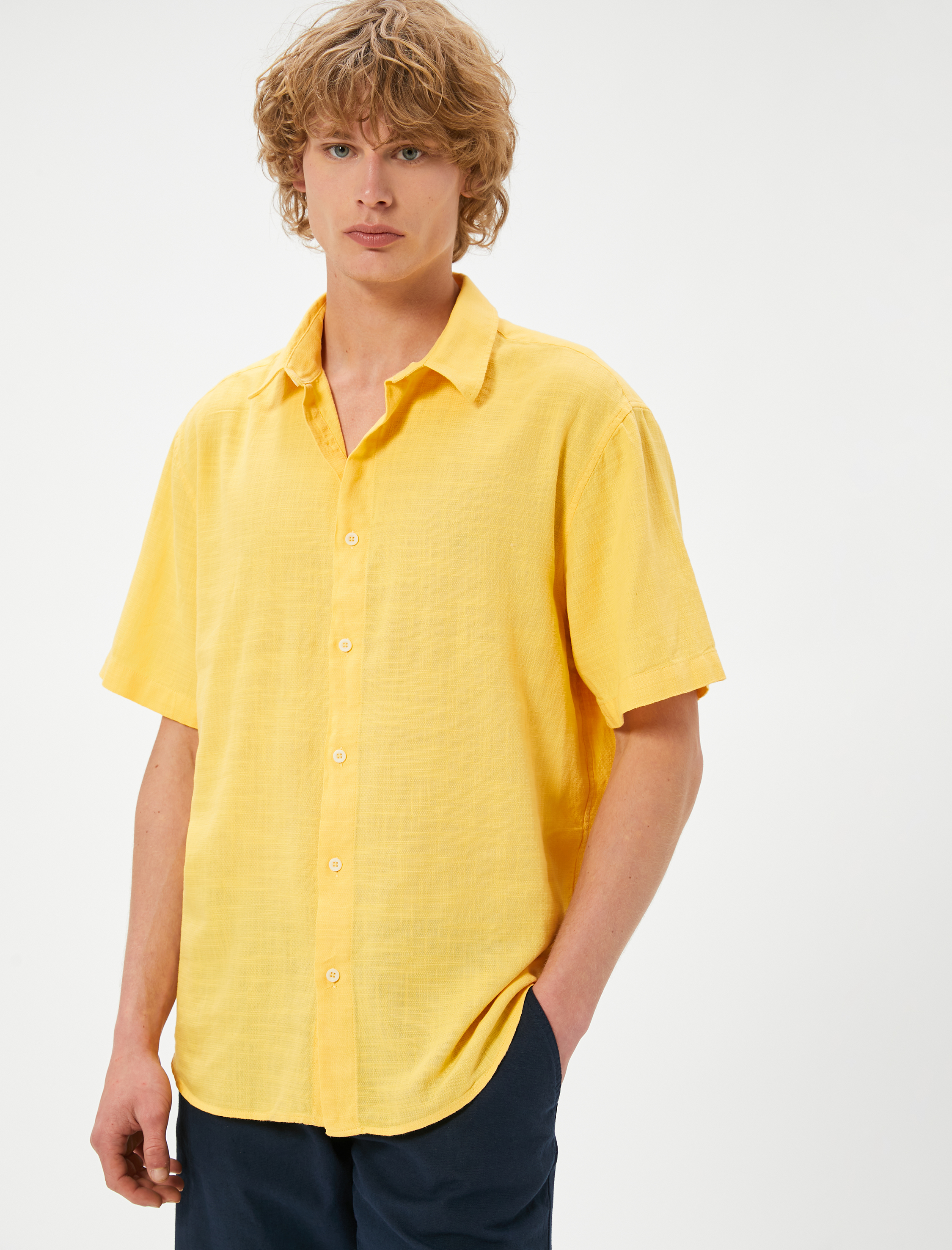 Yazlık Gömlek Kısa Kollu Klasik Yaka Düğmeli Pamuklu Regular Fit