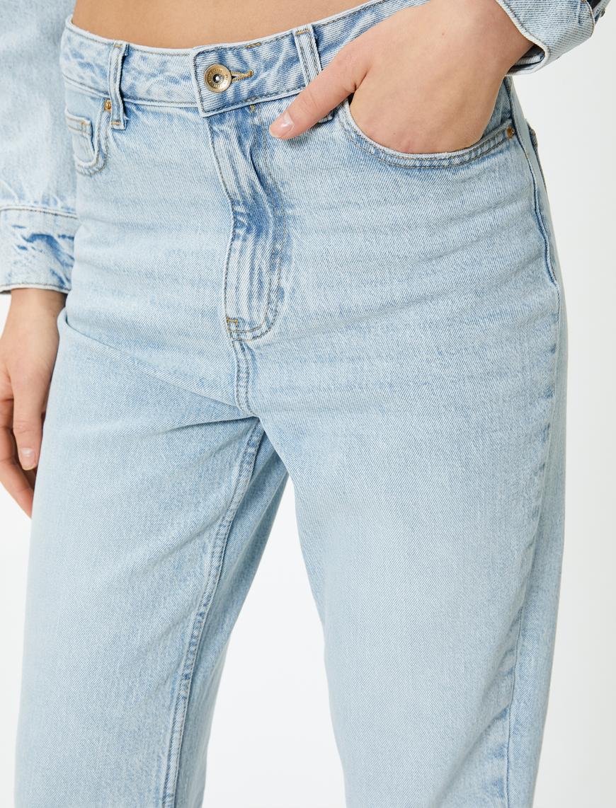   Yüksek Bel Kot Pantolon Kısa Paça Cepli - Mom Jeans