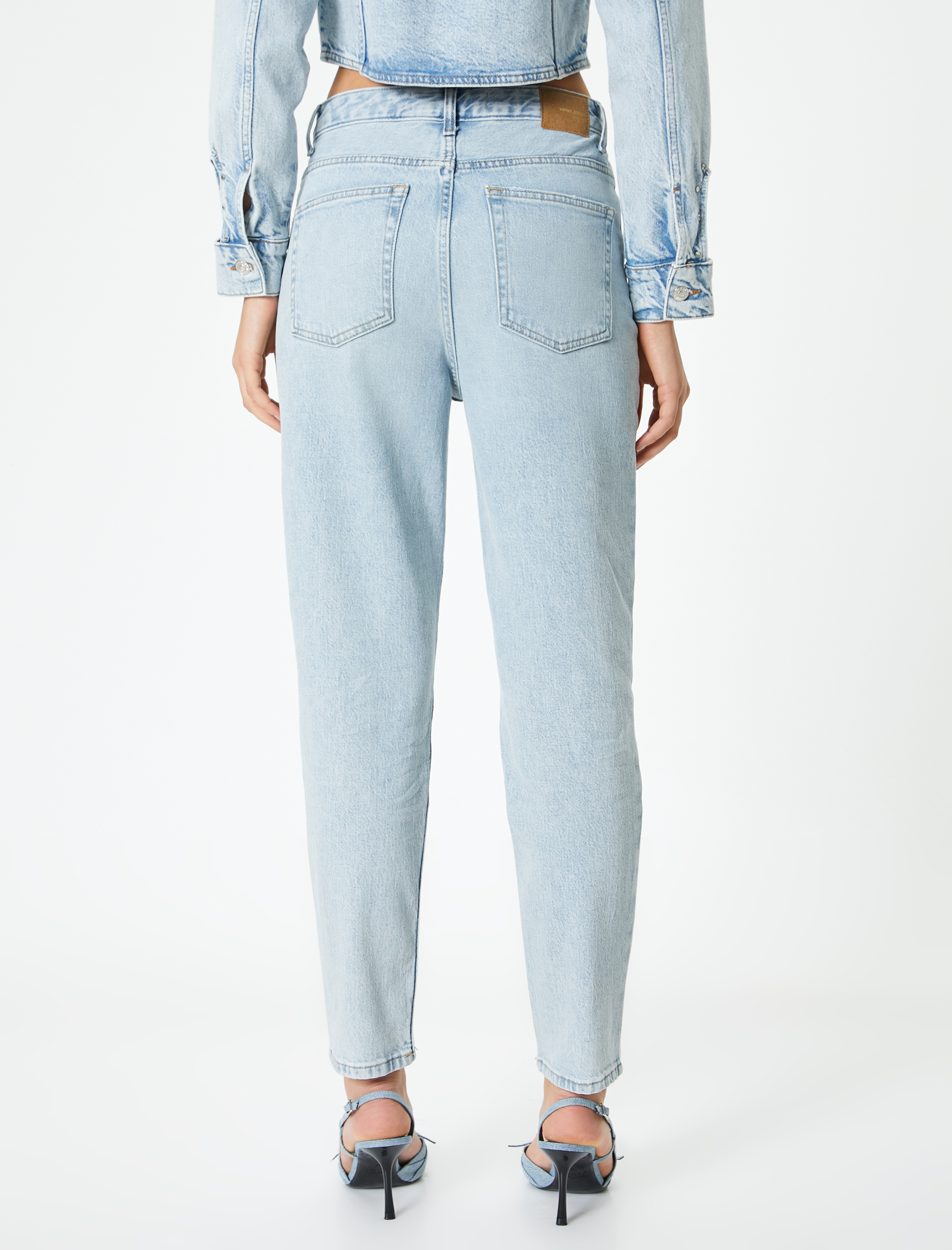   Yüksek Bel Kot Pantolon Kısa Paça Cepli - Mom Jeans