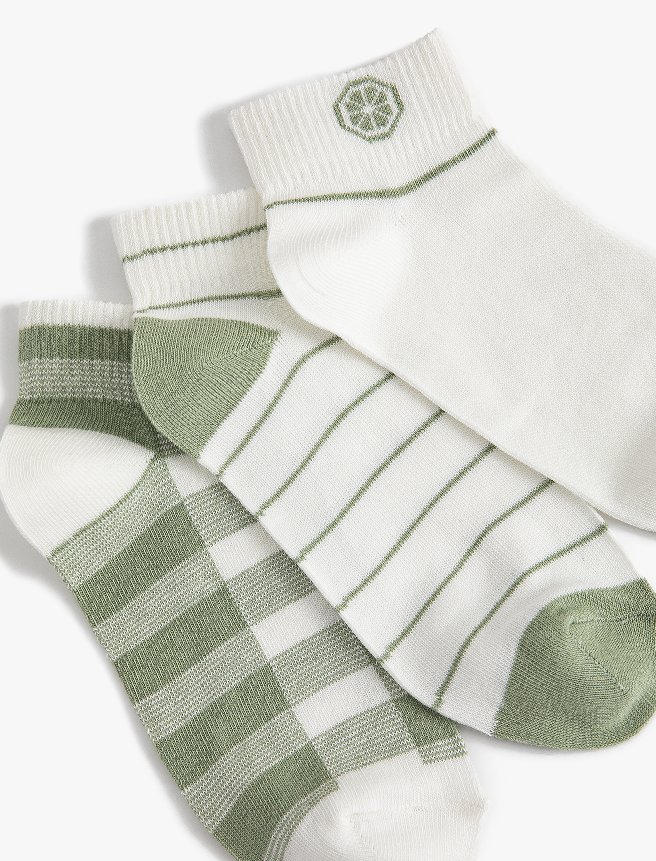  Kadın Çizgili 3'lü Patik Çorap Seti Çok Renkli