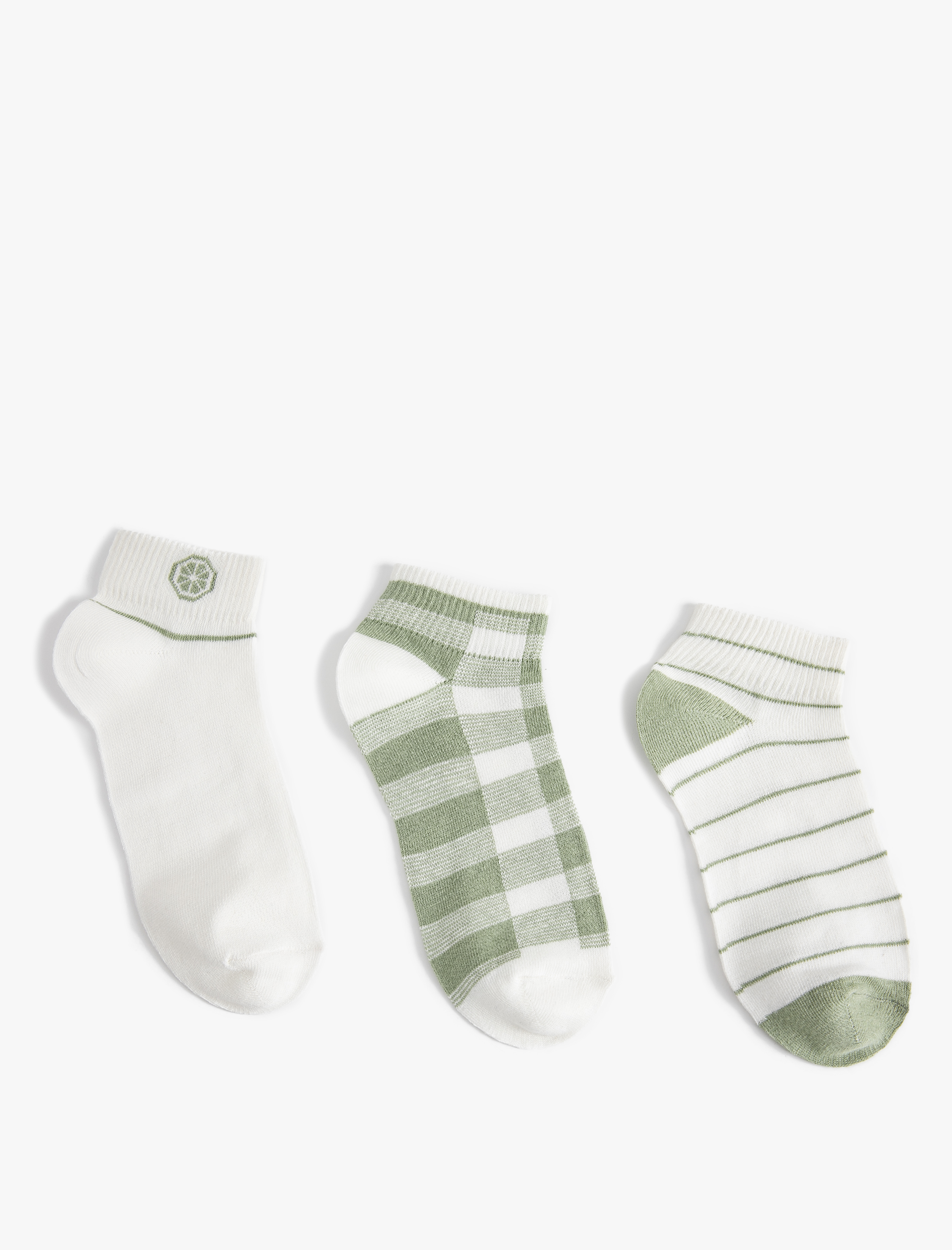  Kadın Çizgili 3'lü Patik Çorap Seti Çok Renkli