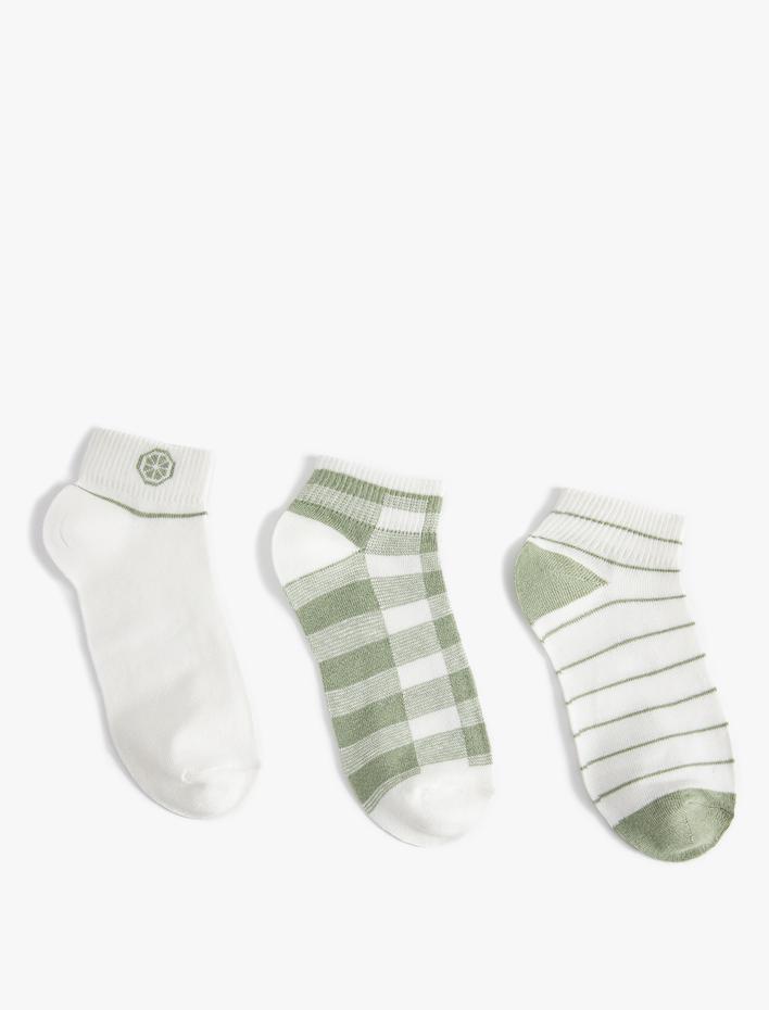 Kadın Çizgili 3'lü Patik Çorap Seti Çok Renkli