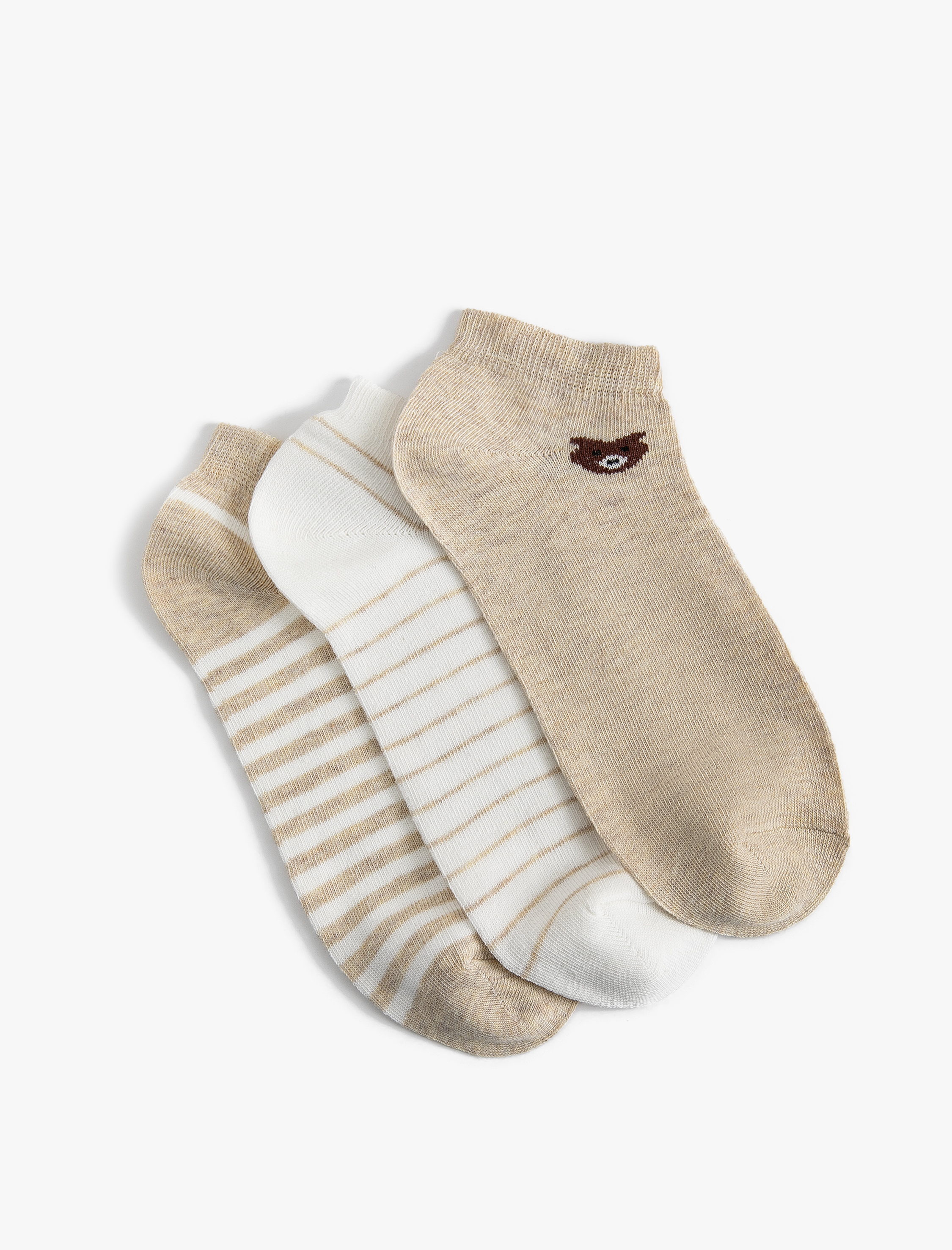  Kadın Çizgili 3'lü Patik Çorap Seti Çok Renkli