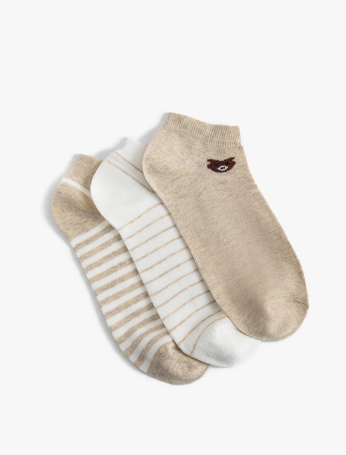 Kadın Çizgili 3'lü Patik Çorap Seti Çok Renkli