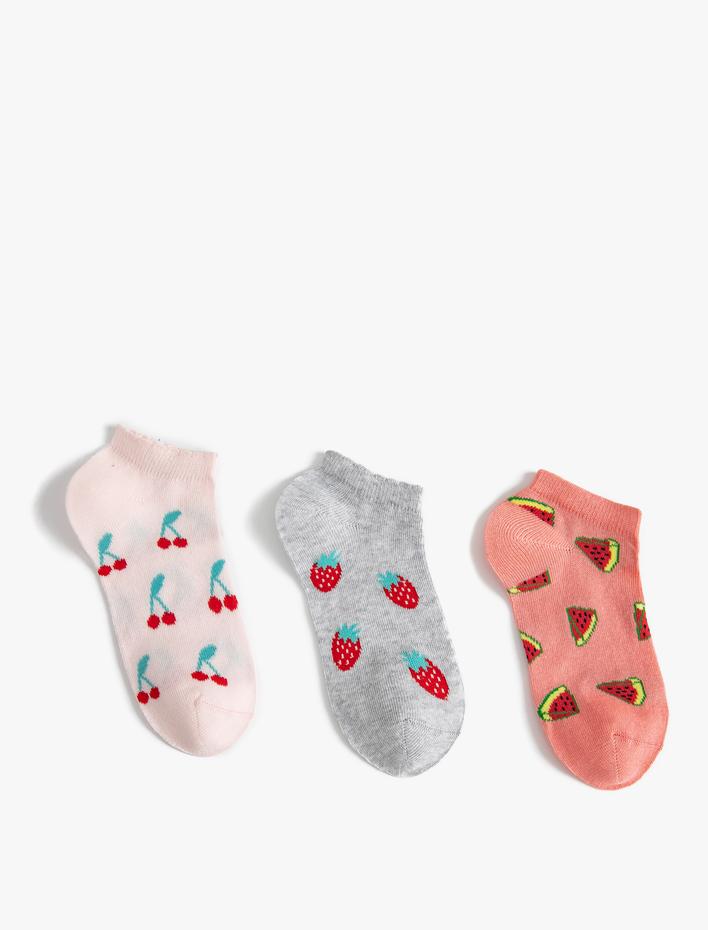 Kız Çocuk 3'lü Patik Çorap Seti Meyve Desenli