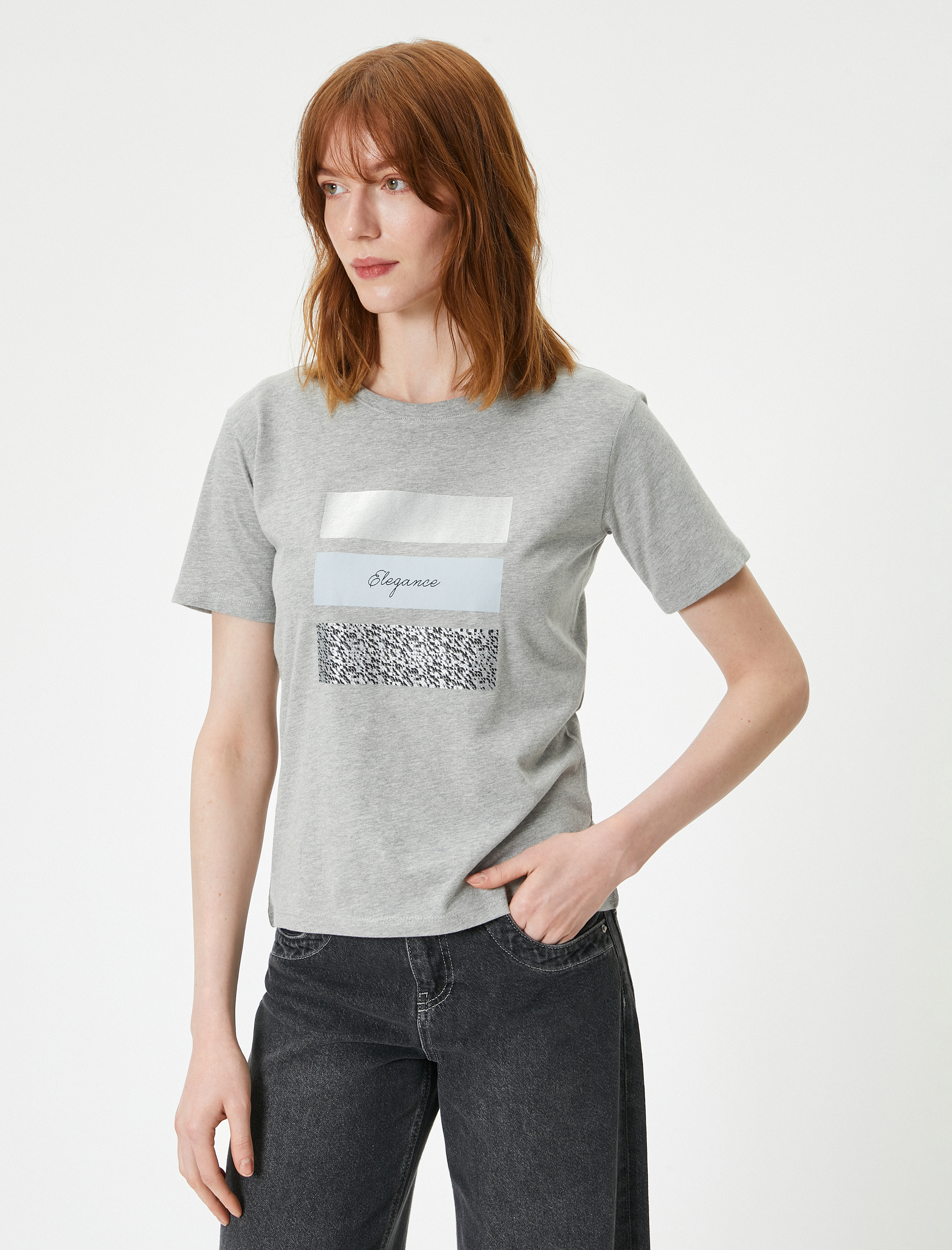   Baskılı Tişört Bisiklet Yaka Kısa Kollu Standart Kesim