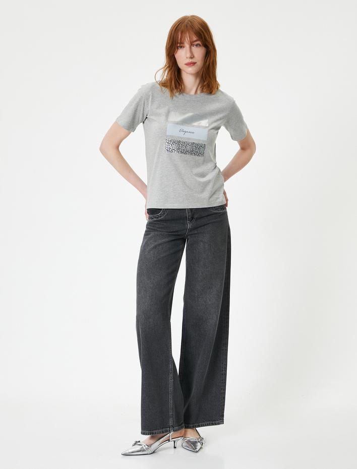  Baskılı Tişört Bisiklet Yaka Kısa Kollu Standart Kesim