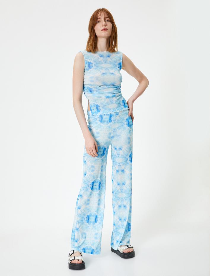  Batik Desenli Atlet Drapeli Yırtmaçlı Kolsuz