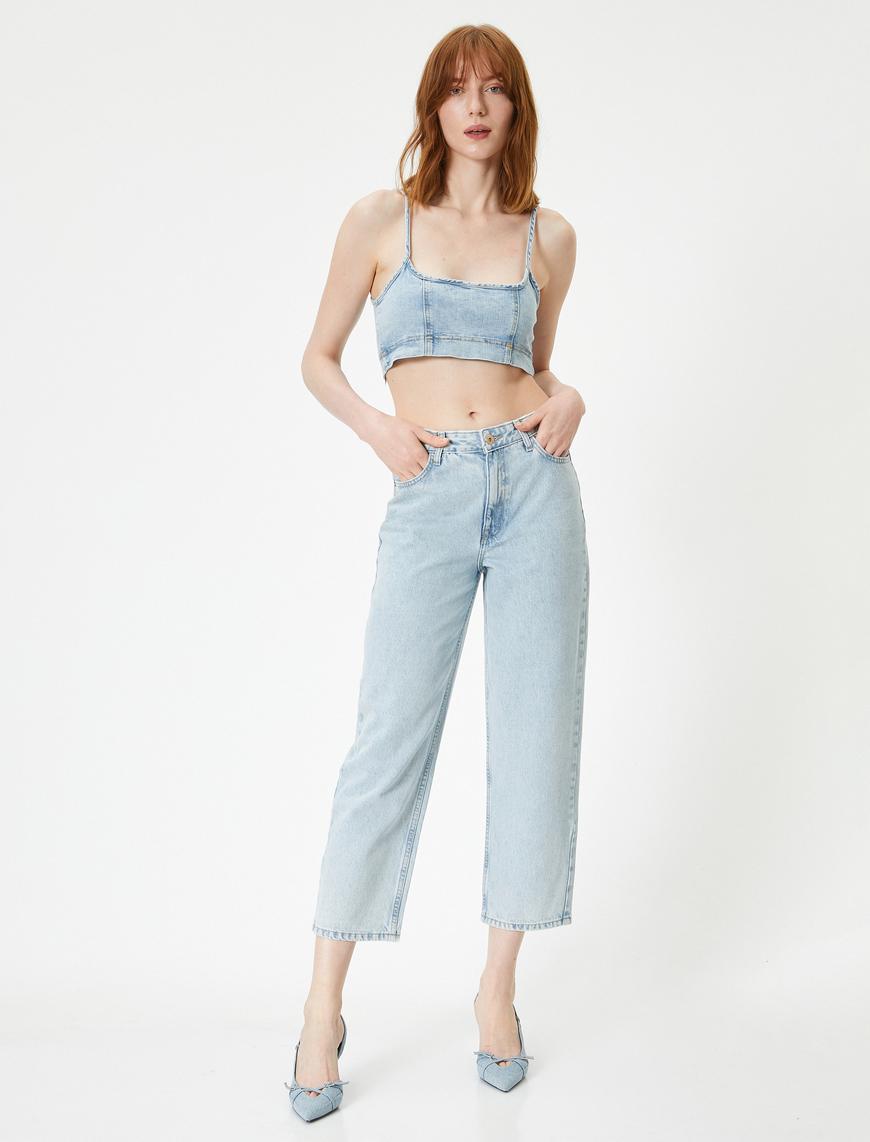   Düz Paça Kot Pantolon Yüksek Bel Cepli - Nora Longer Straight Jeans