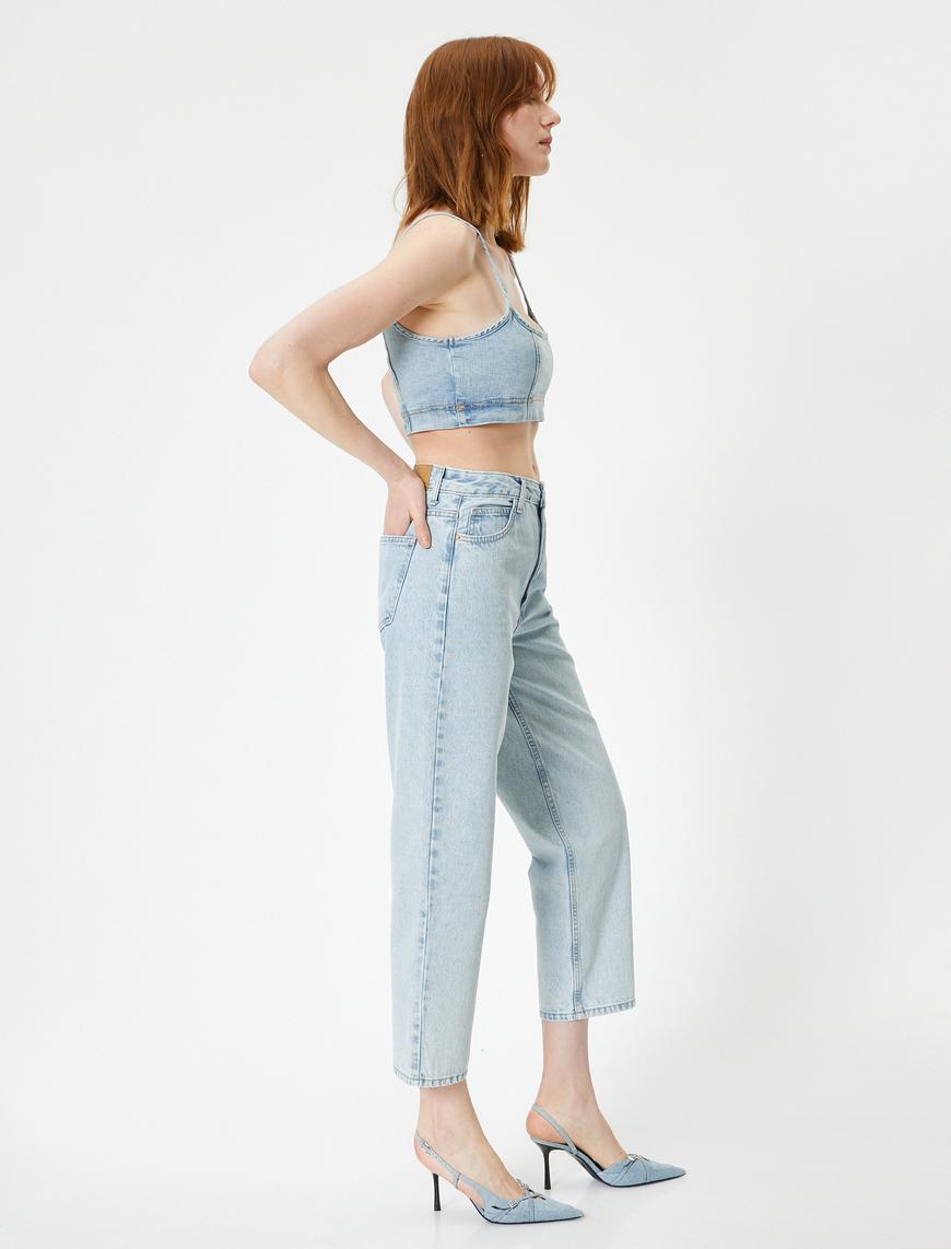   Düz Paça Kot Pantolon Yüksek Bel Cepli - Nora Longer Straight Jeans