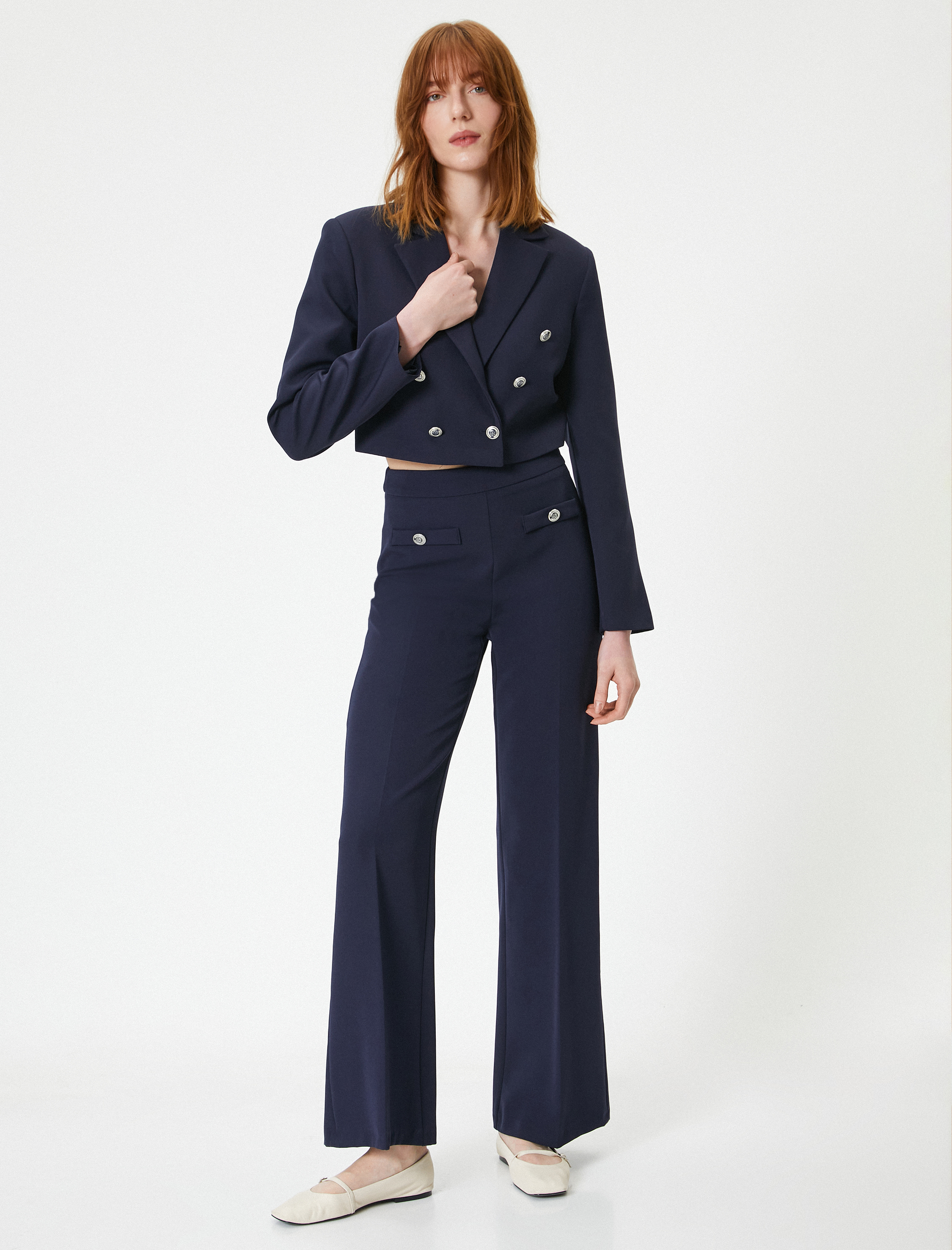   Kısa Blazer Ceket Kruvaze Düğmeli