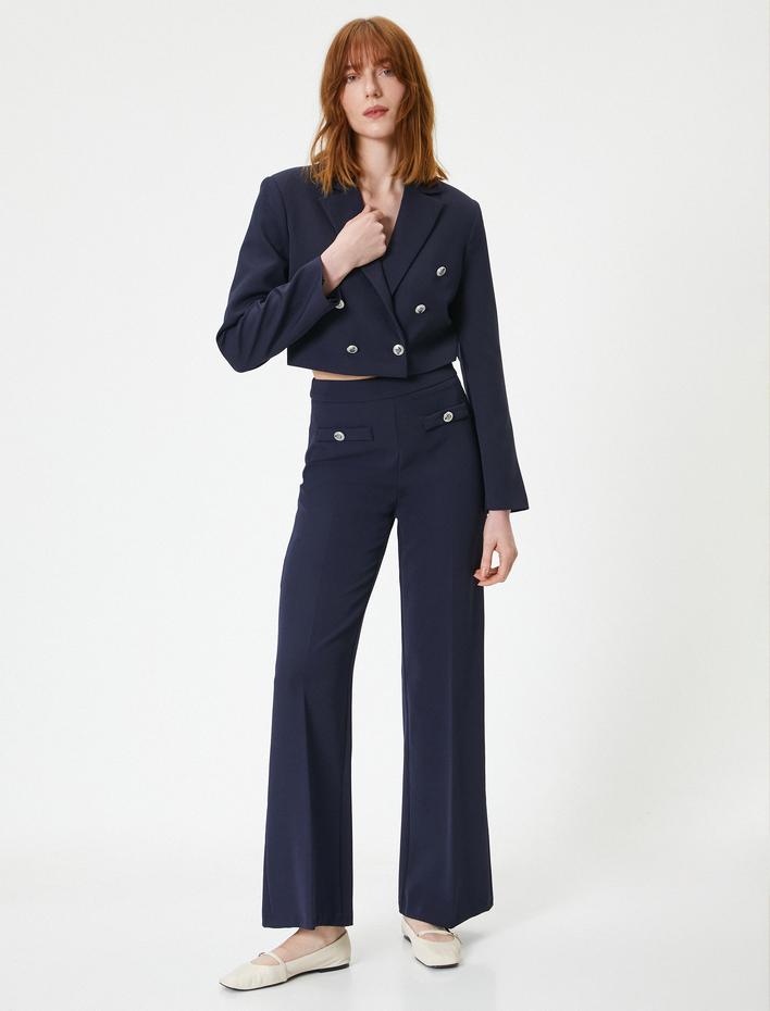  Kısa Blazer Ceket Kruvaze Düğmeli