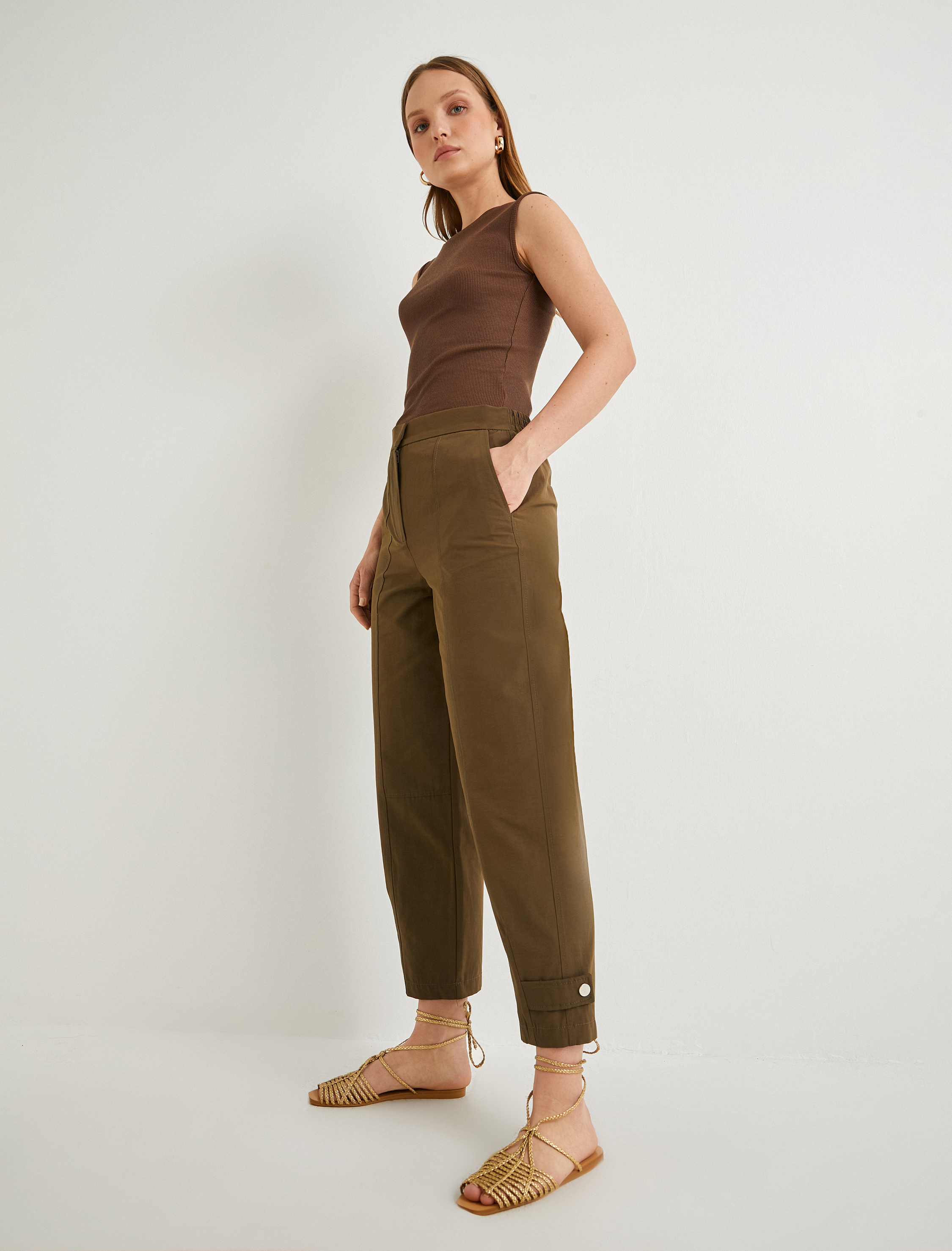   Jogger Pantolon Yüksek Bel Paça Detaylı