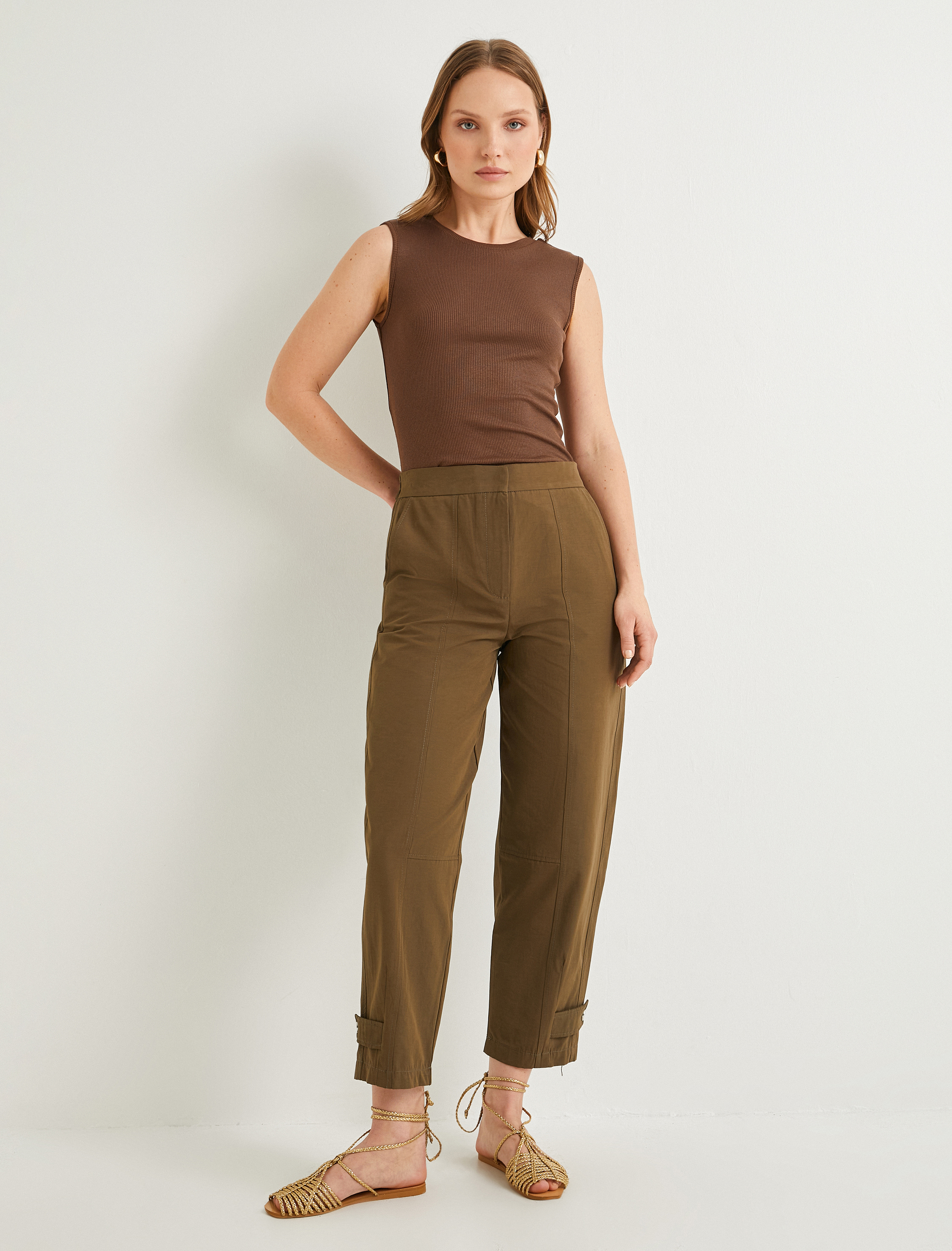   Jogger Pantolon Yüksek Bel Paça Detaylı