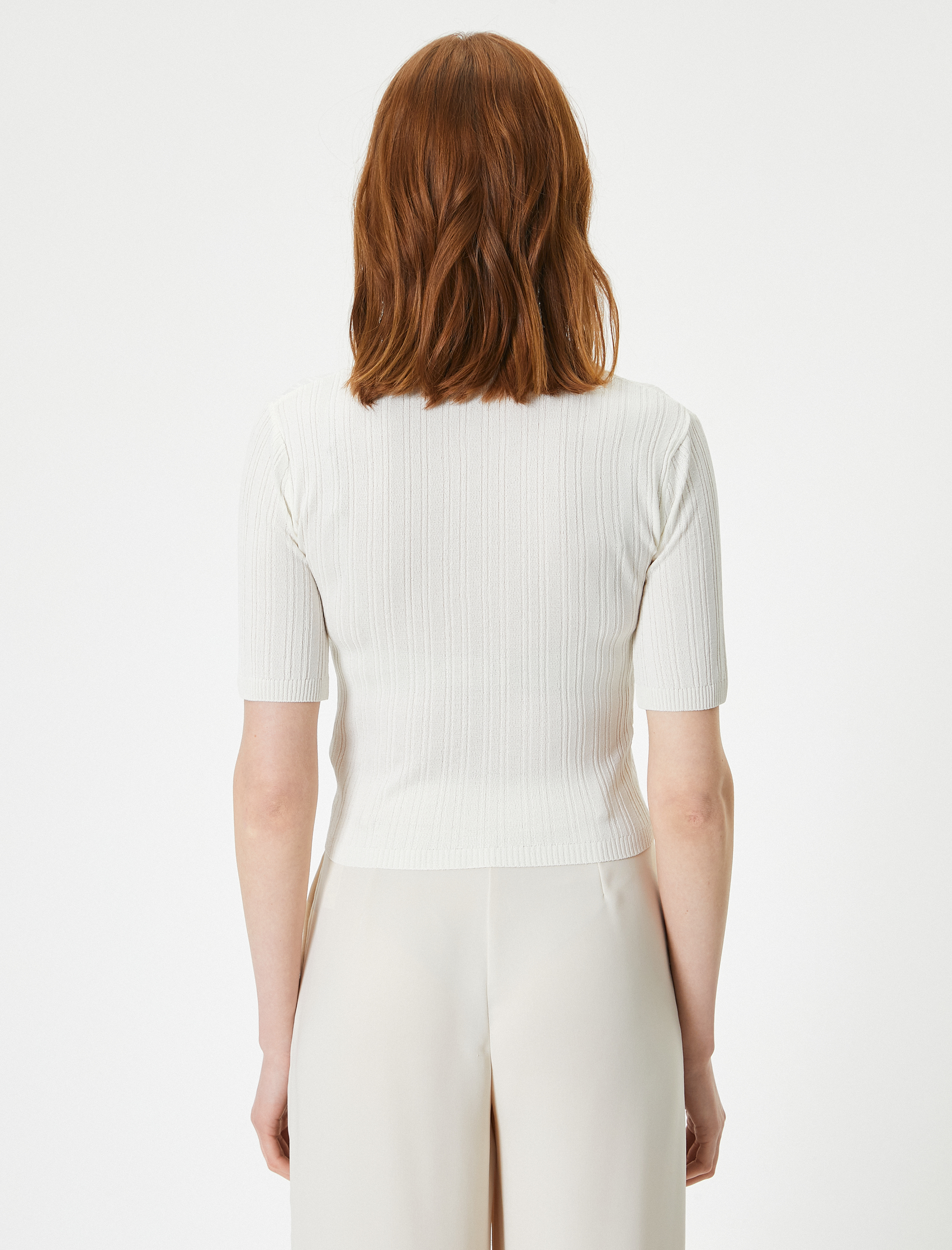   Polo Yaka Kazak Triko Crop Kısa Kollu