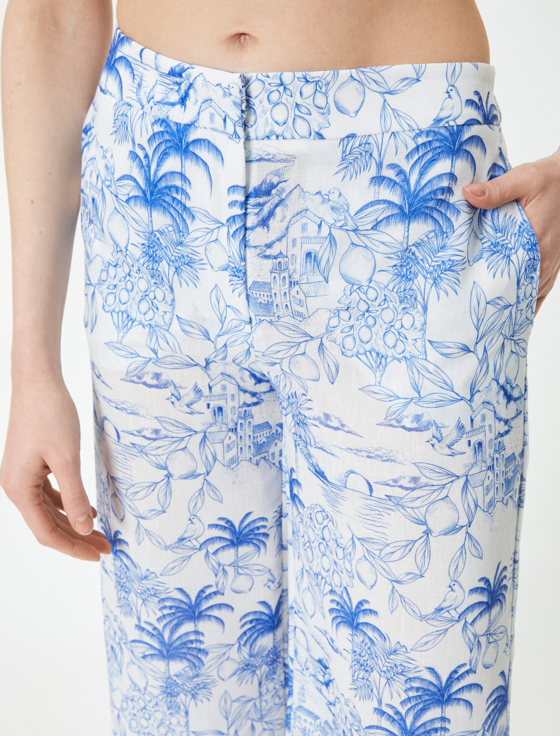   Çiçekli Culotte Pantolon Bol Paça Cepli Normal Bel