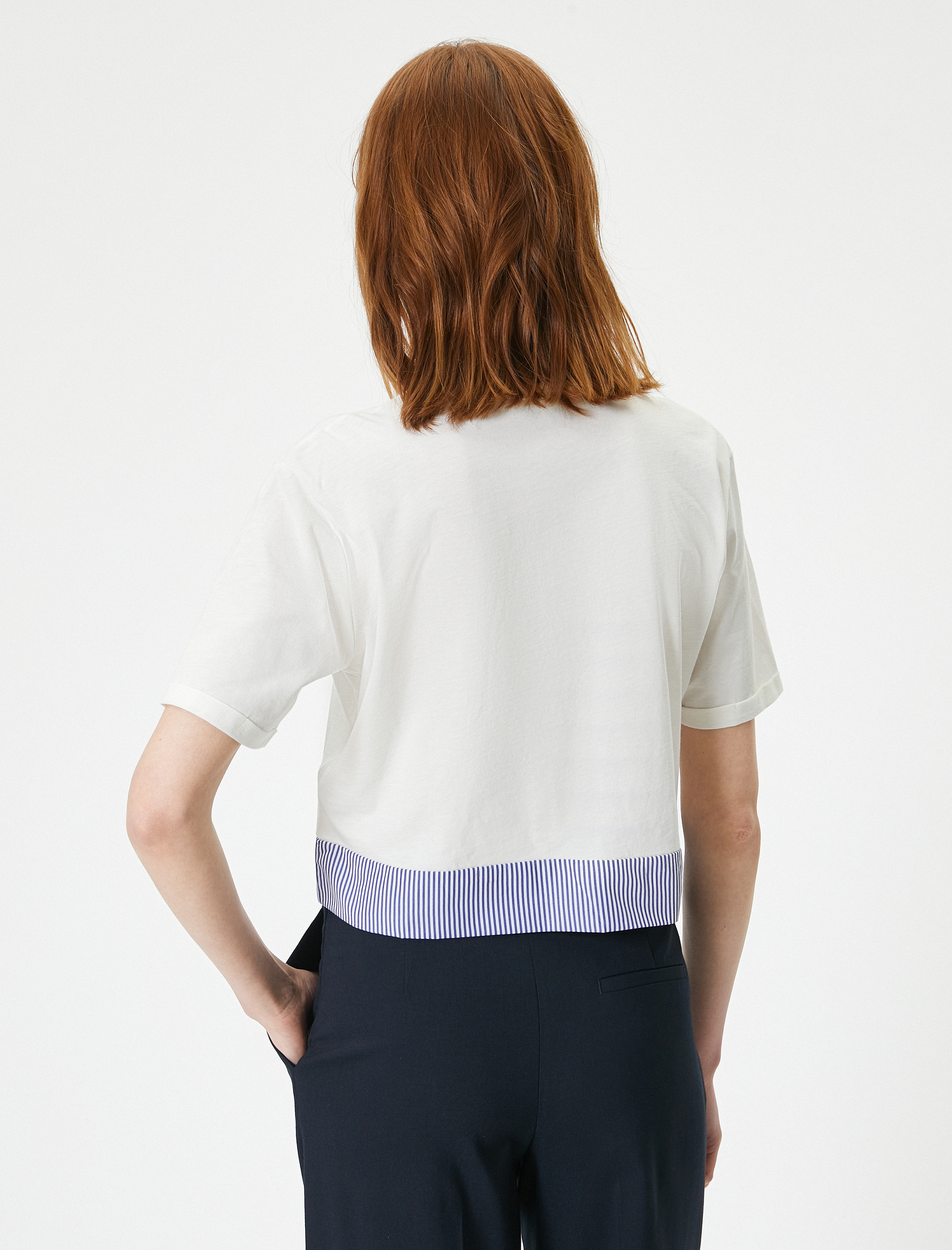   Kısa Kollu Tişört Bel Detaylı Bisiklet Yaka