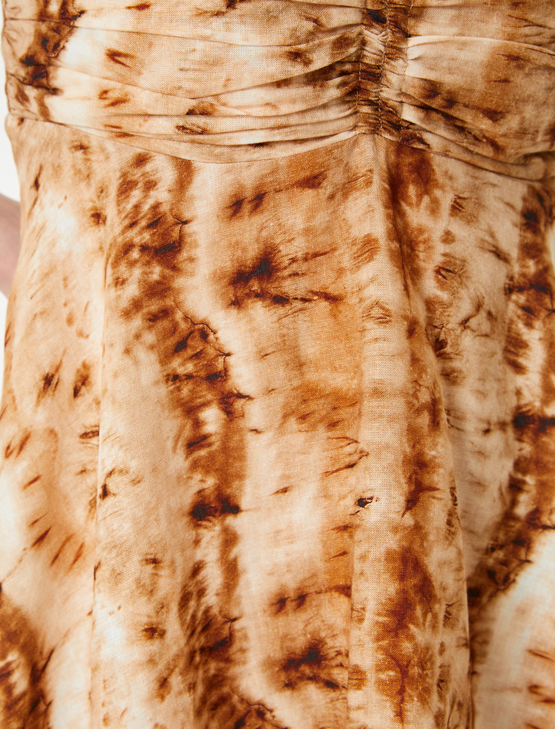   Mini Elbise Boyundan Bağlamalı Askılı Boncuklu Viskon Keten Karışımlı