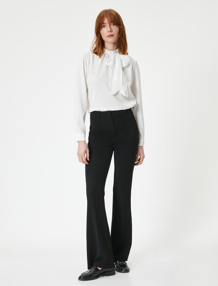  Fular Yaka Bluz Balon Kollu