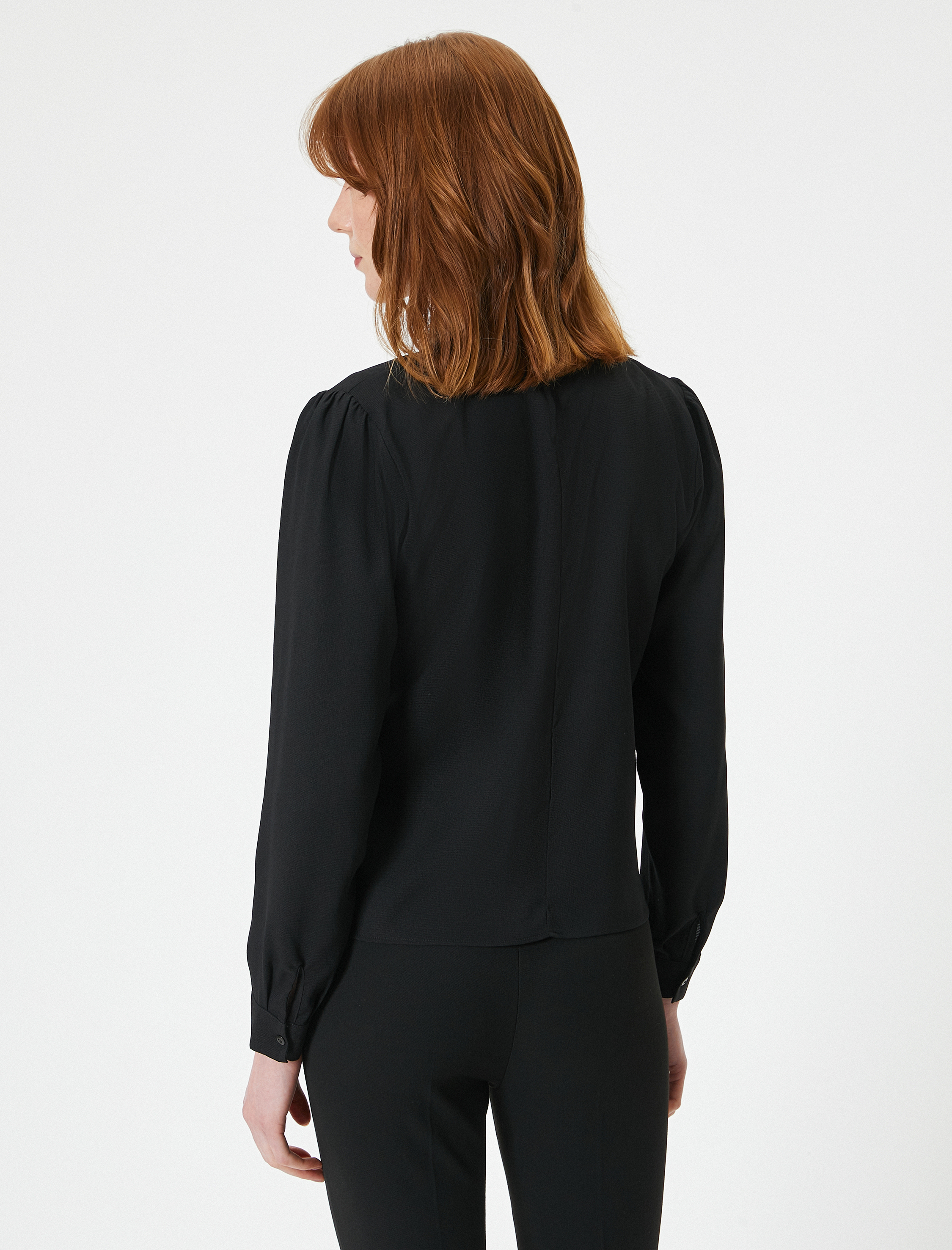   Fular Yaka Bluz Balon Kollu