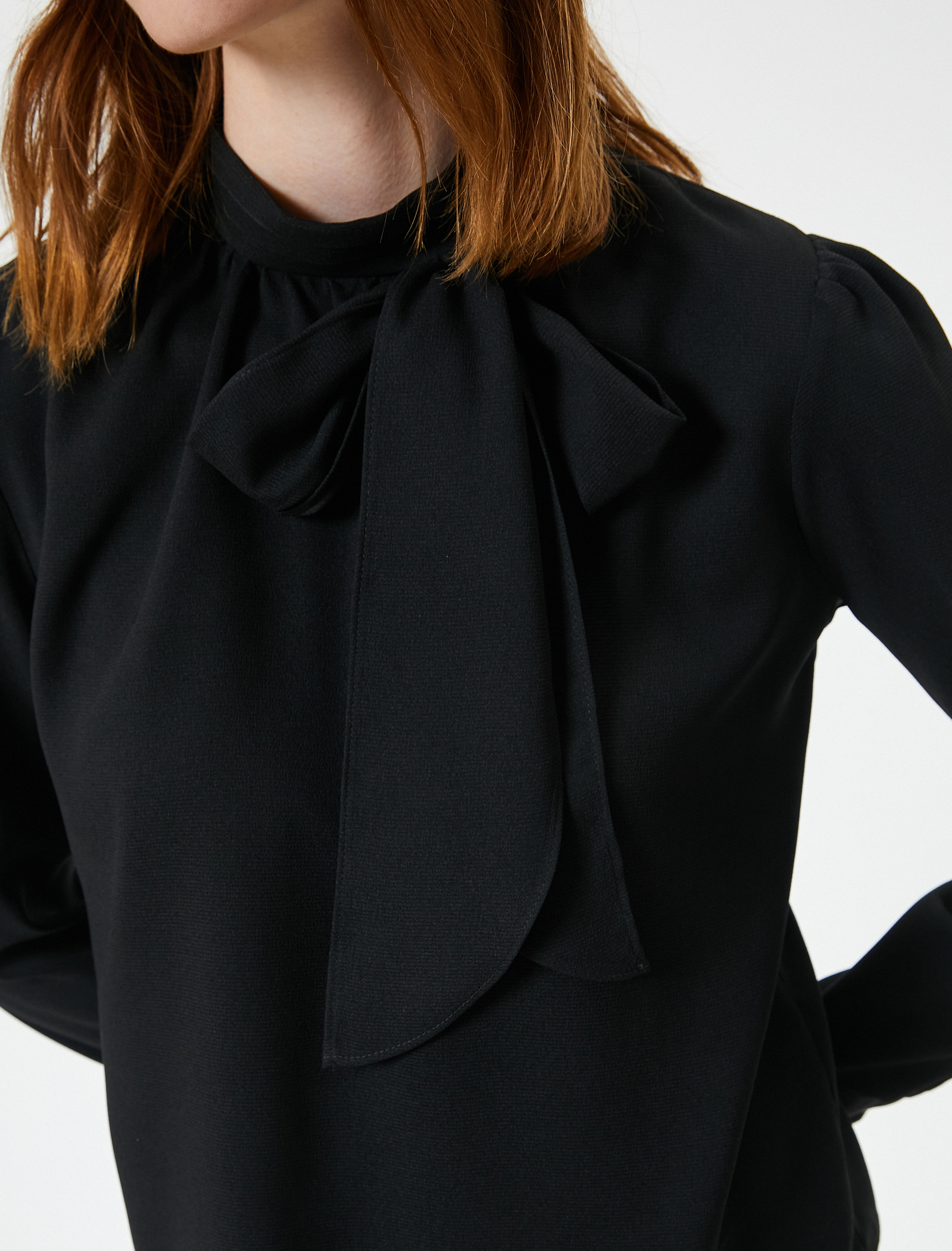   Fular Yaka Bluz Balon Kollu