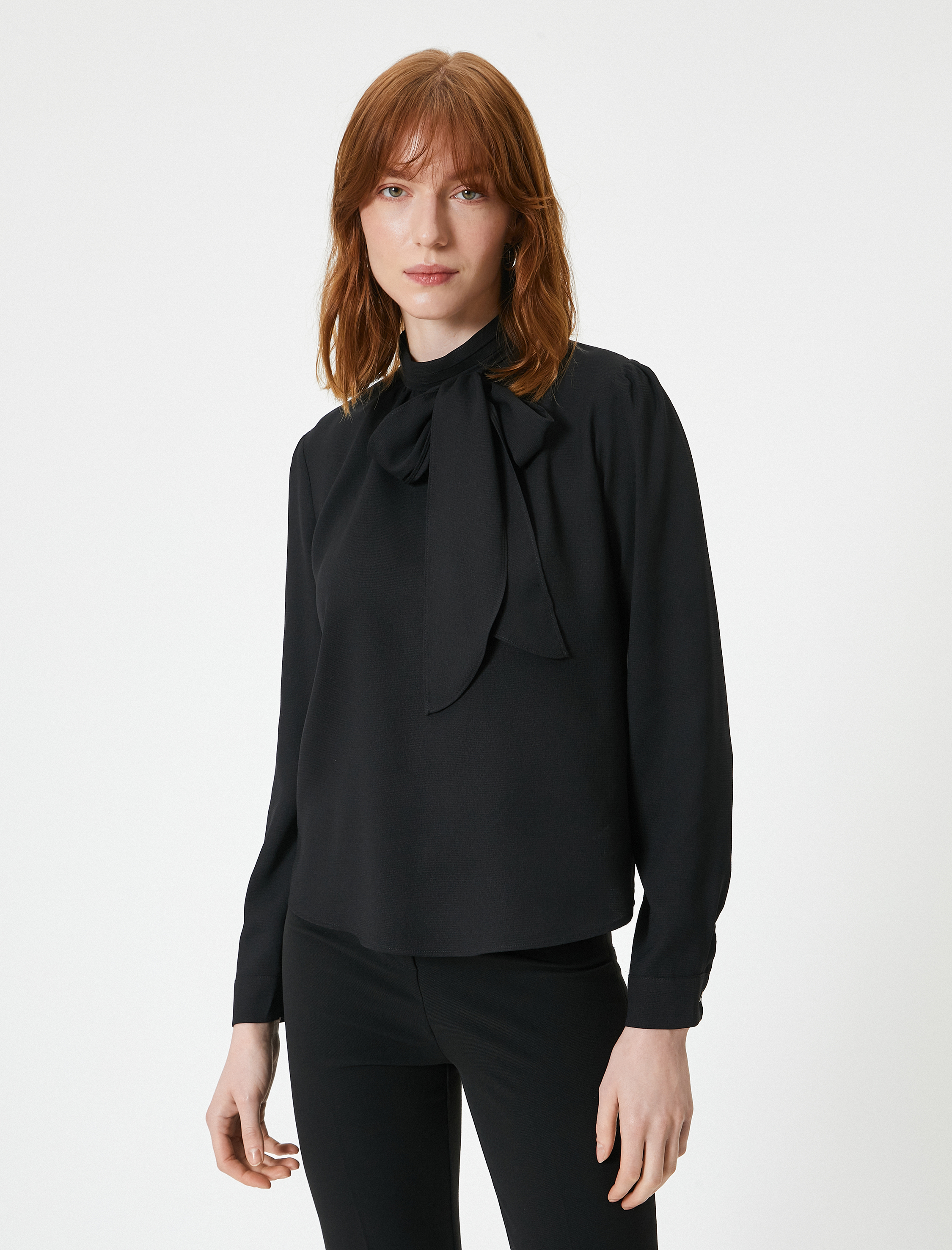   Fular Yaka Bluz Balon Kollu