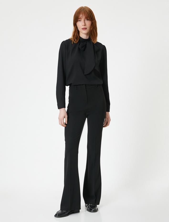  Fular Yaka Bluz Balon Kollu